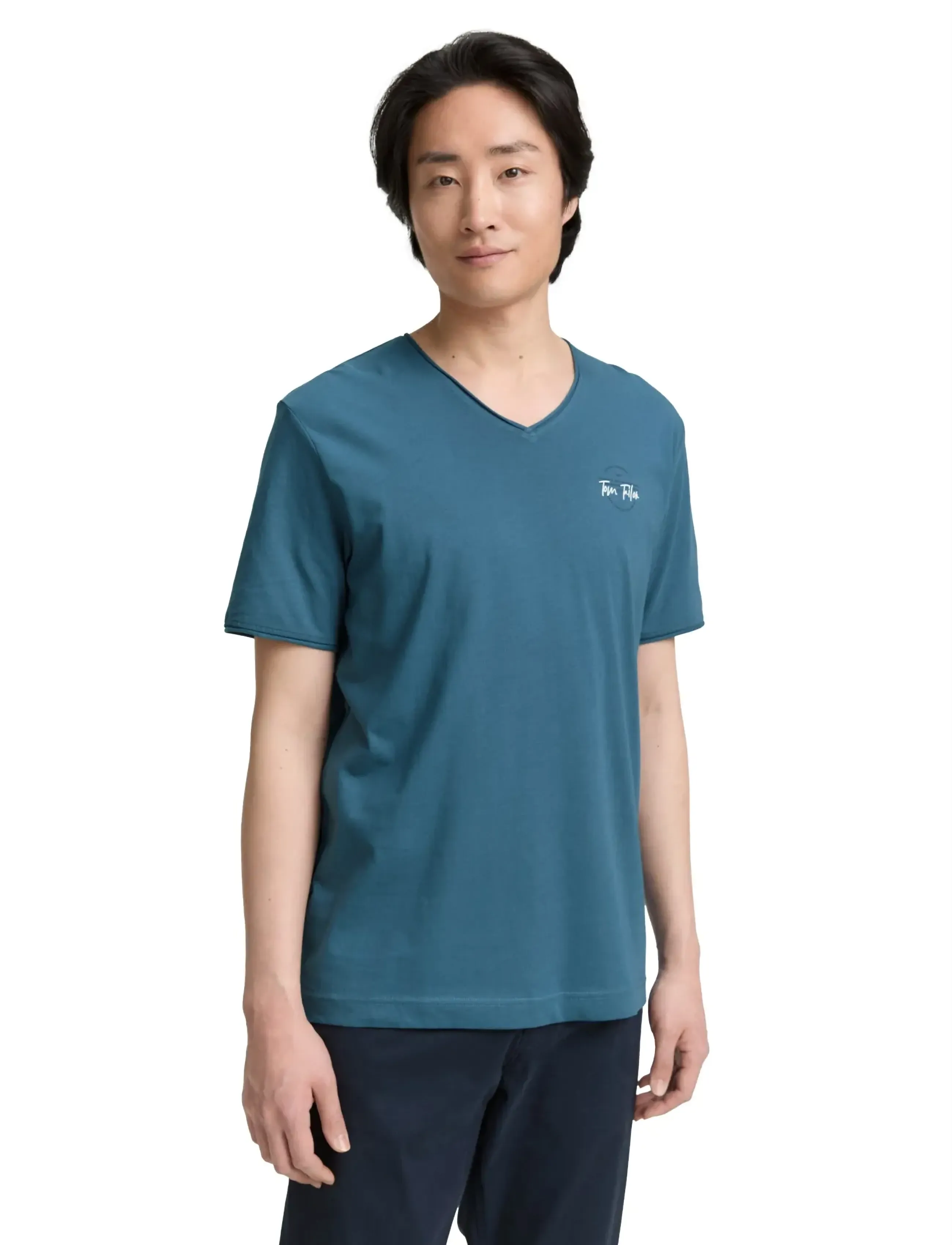 Tom Tailor - printed v-neck t-shirt - laveste priser - real teal blue - 3