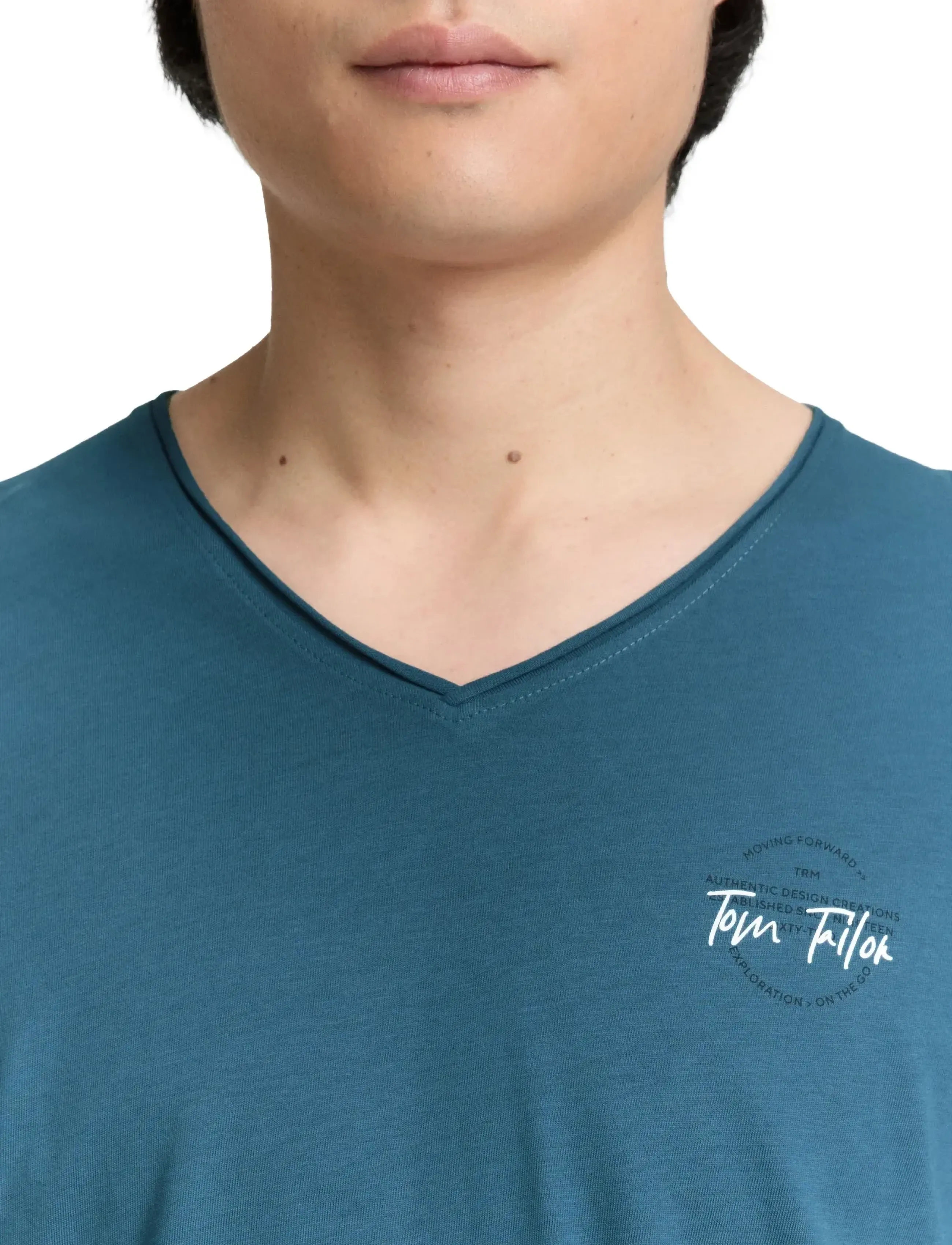 Tom Tailor - printed v-neck t-shirt - laveste priser - real teal blue - 4