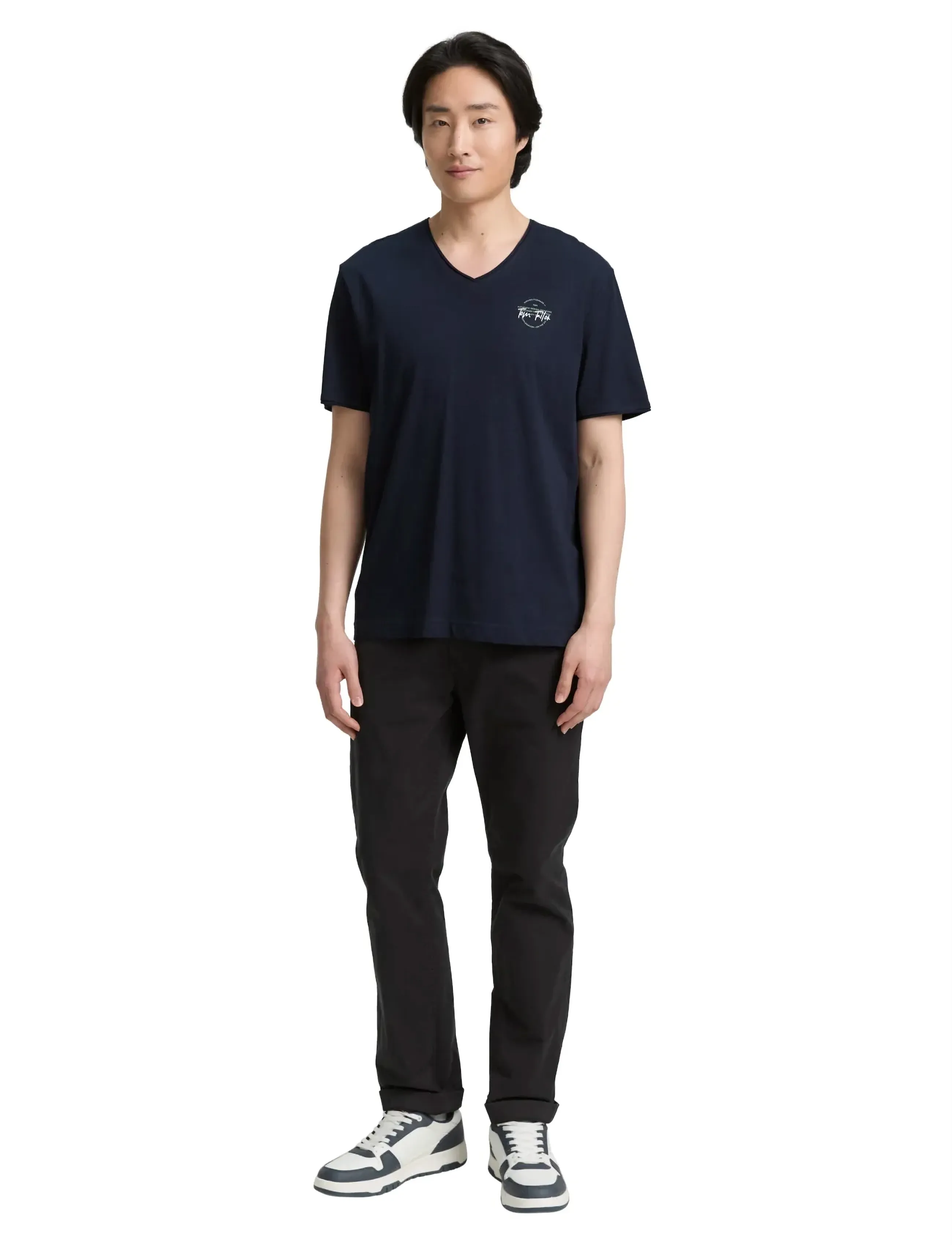 Tom Tailor Printed V-Neck T-Shirt, M, Navy, T-Shirts > Kortærmede, Herre