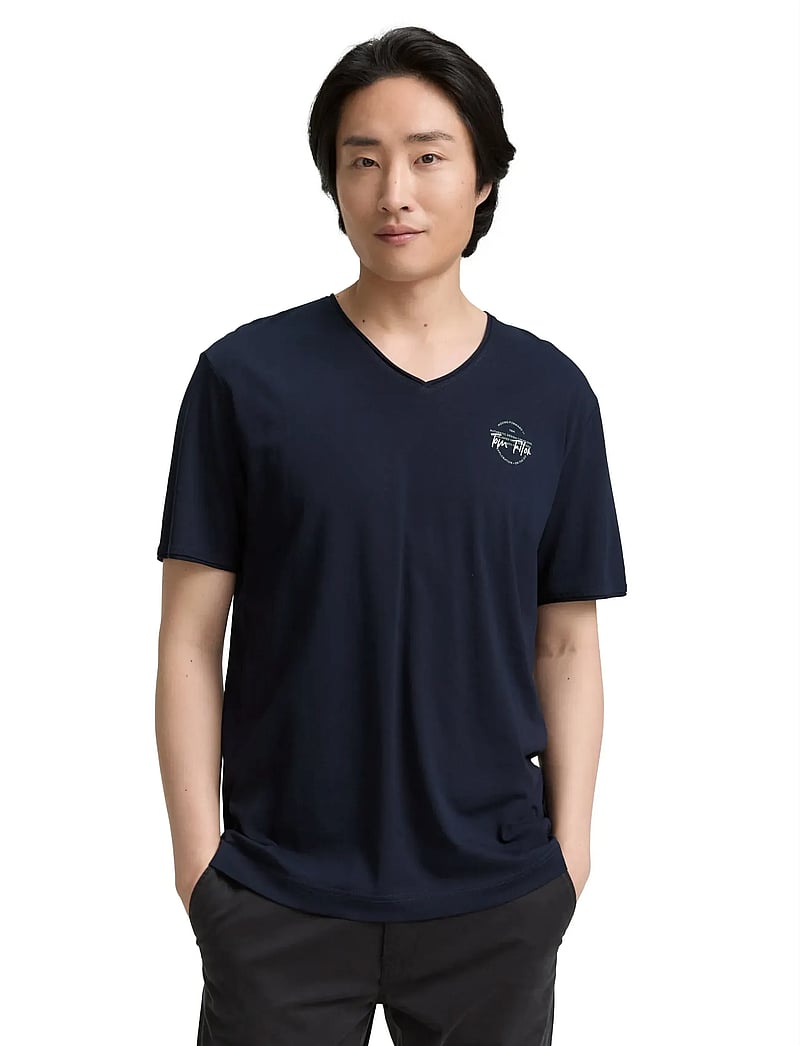 Tom Tailor - printed v-neck t-shirt - v-kaelusega t-särgid - sky captain blue - 3