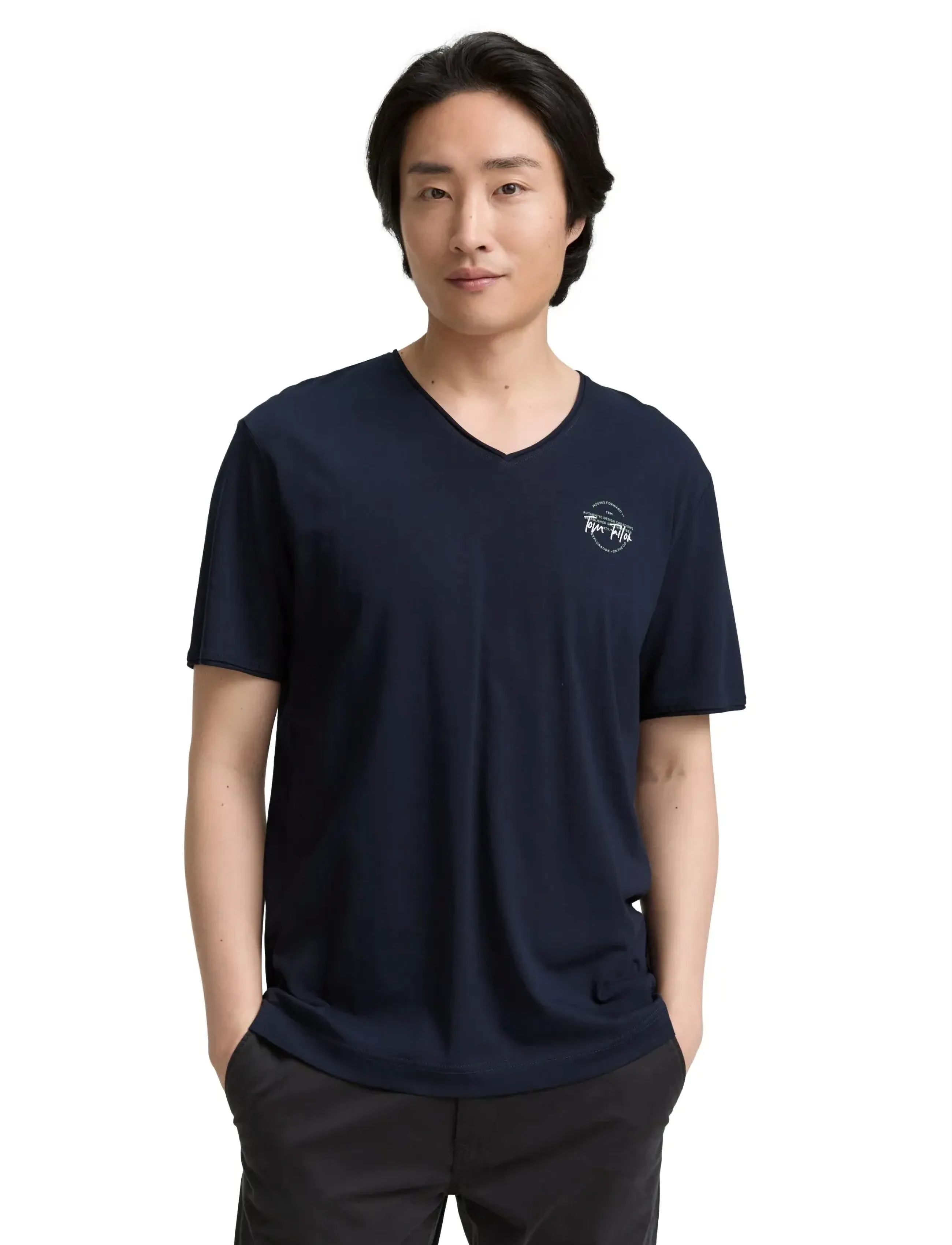 Tom Tailor - printed v-neck t-shirt - t-shirts med v-hals - sky captain blue - 4