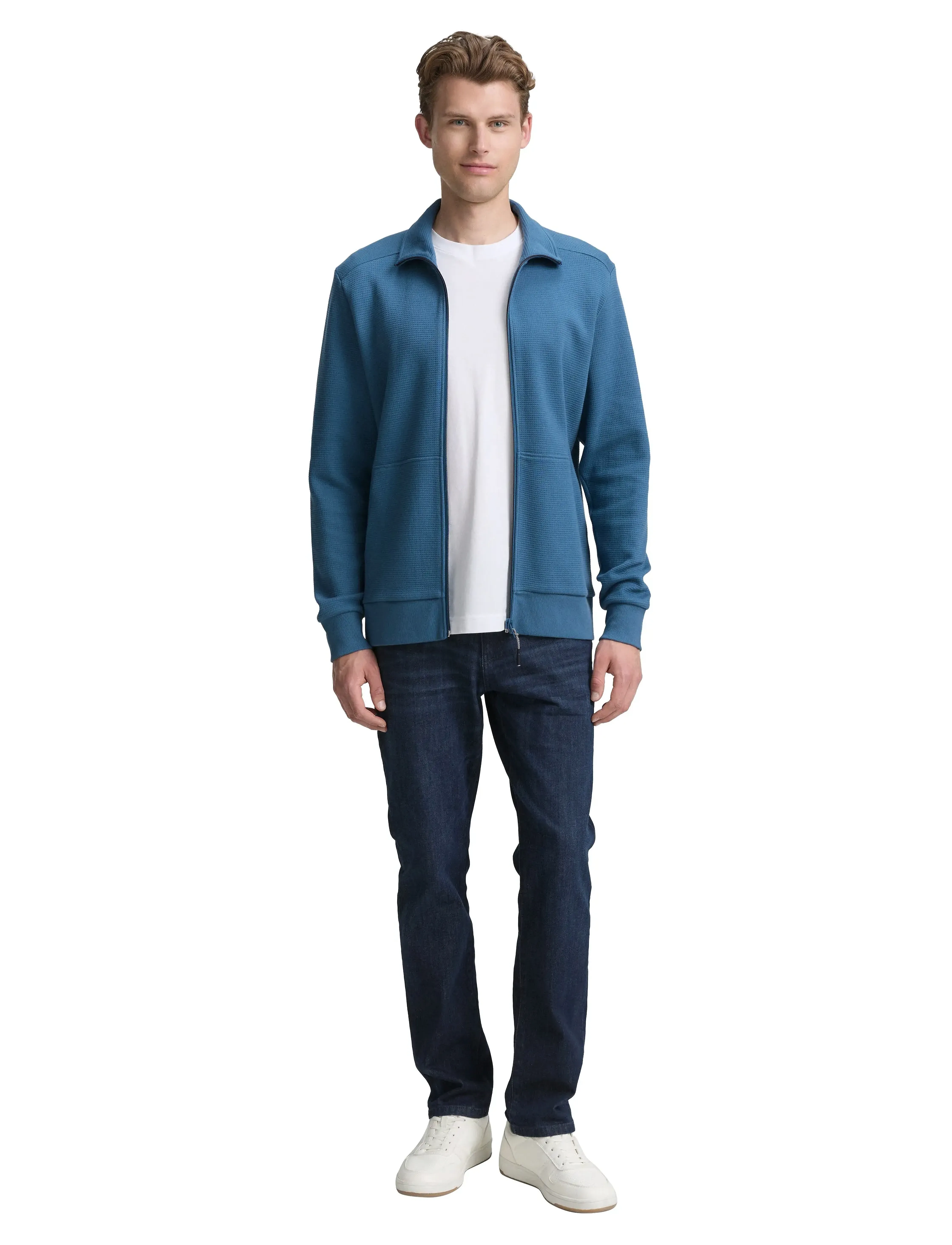 Tom Tailor structured stand-up sweat jacket - Looks for less - REAL TEAL BLUE / blue