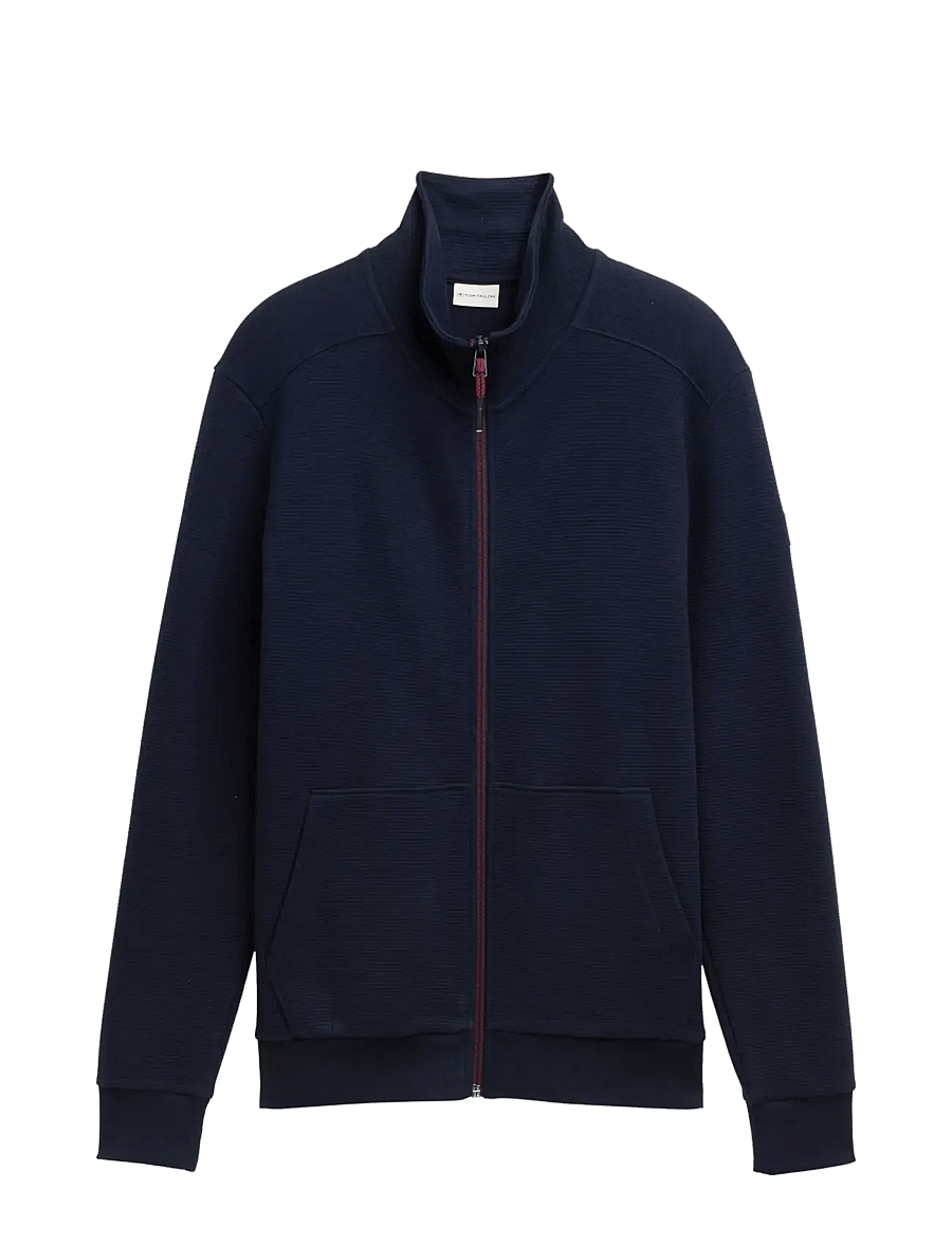 Tom Tailor - structured stand-up sweat jacket - pullover mit durchgehendem reißverschluss - sky captain blue - 1