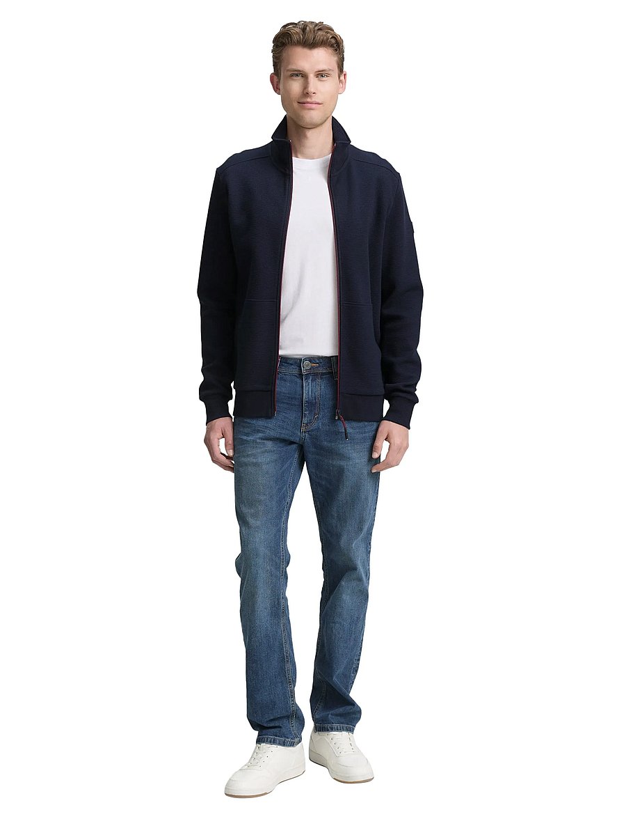 Tom Tailor - structured stand-up sweat jacket - pullover mit durchgehendem reißverschluss - sky captain blue - 0