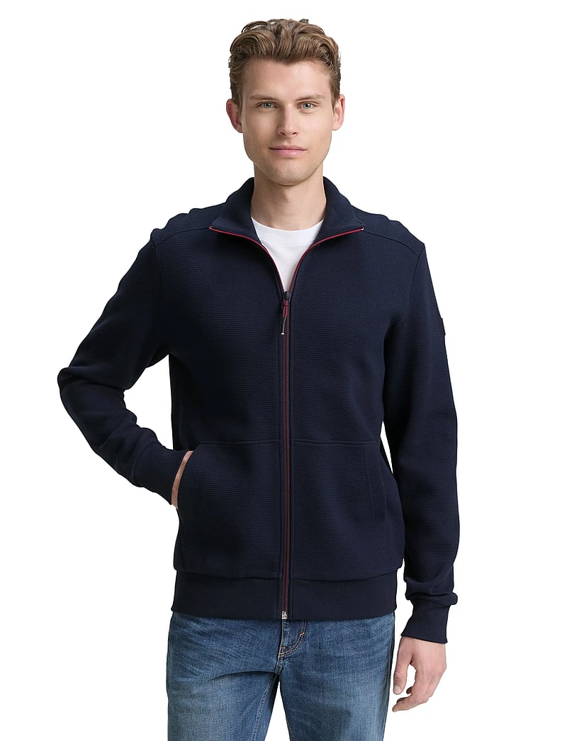 Tom Tailor - structured stand-up sweat jacket - fullzip strik - sky captain blue - 3