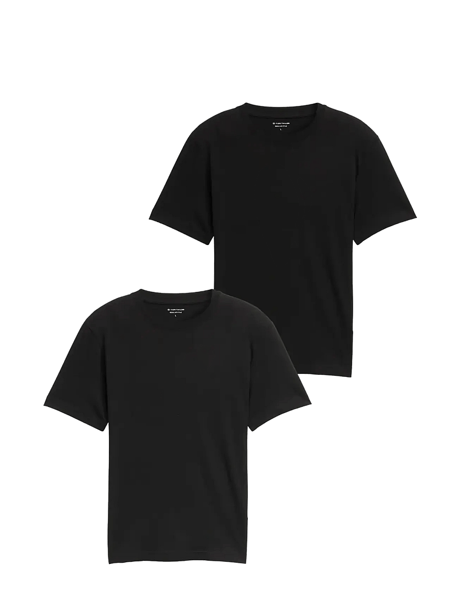 Tom Tailor - double pack crew neck tee - short-sleeved t-shirts - black - 1