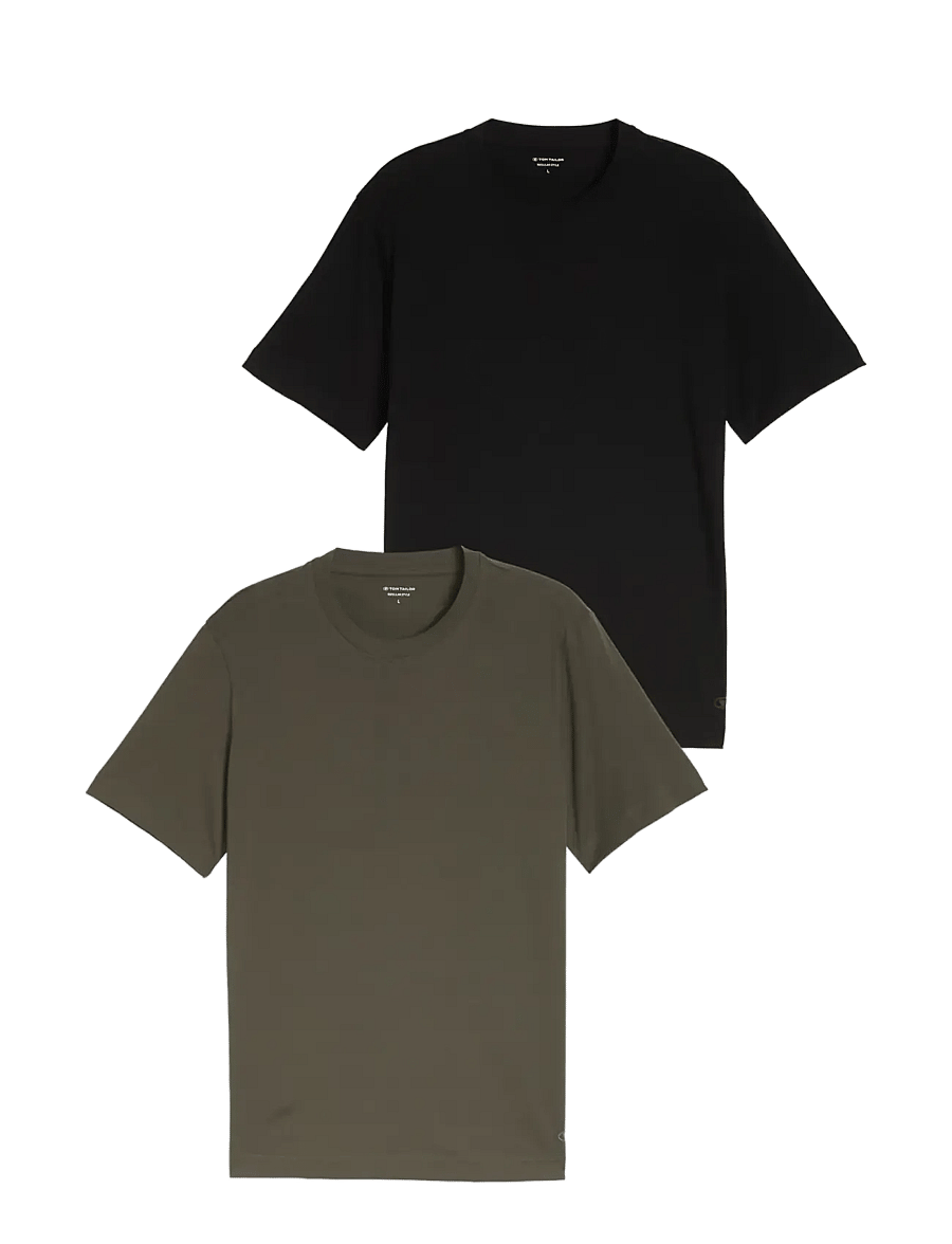 Tom Tailor - double pack crew neck tee - short-sleeved t-shirts - deep leaf green - 1
