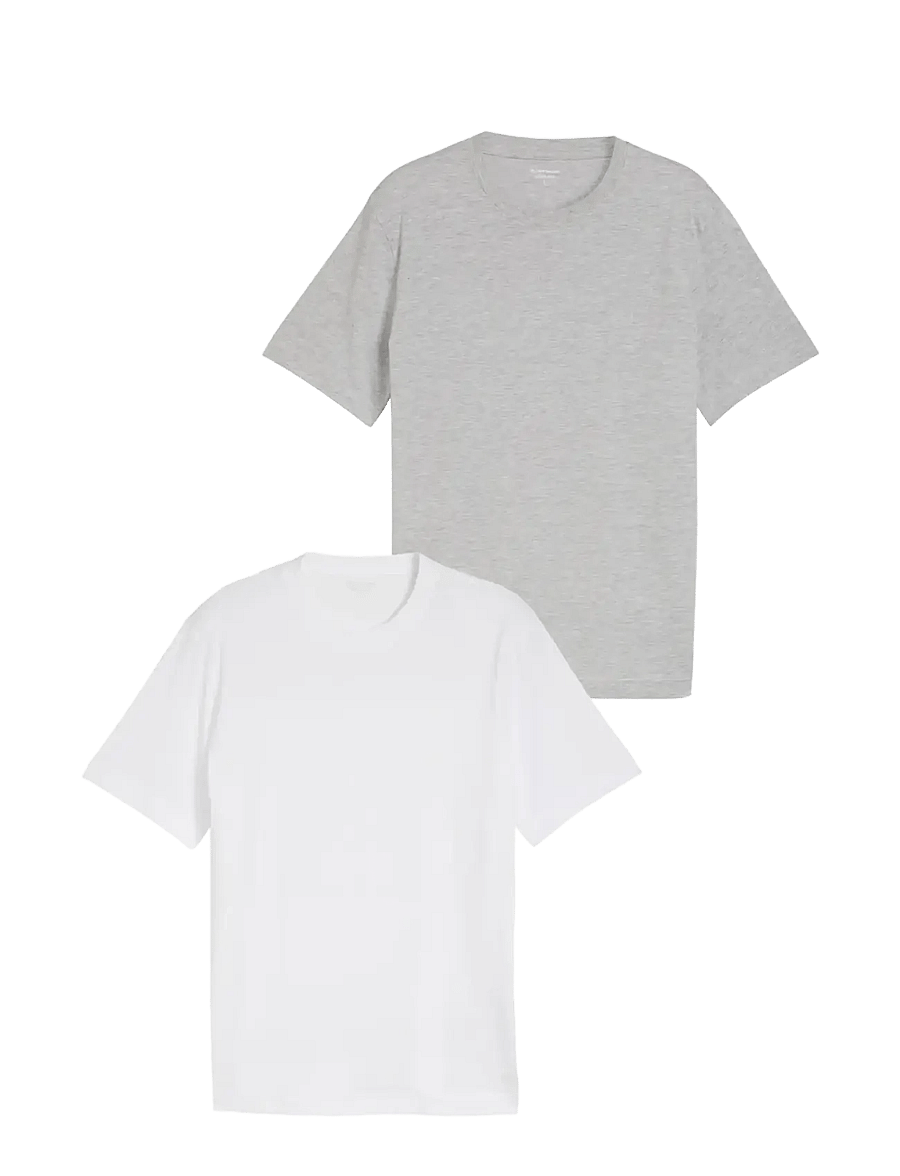 Tom Tailor - double pack crew neck tee - kurzärmelige t-shirts - light grey melange - 1