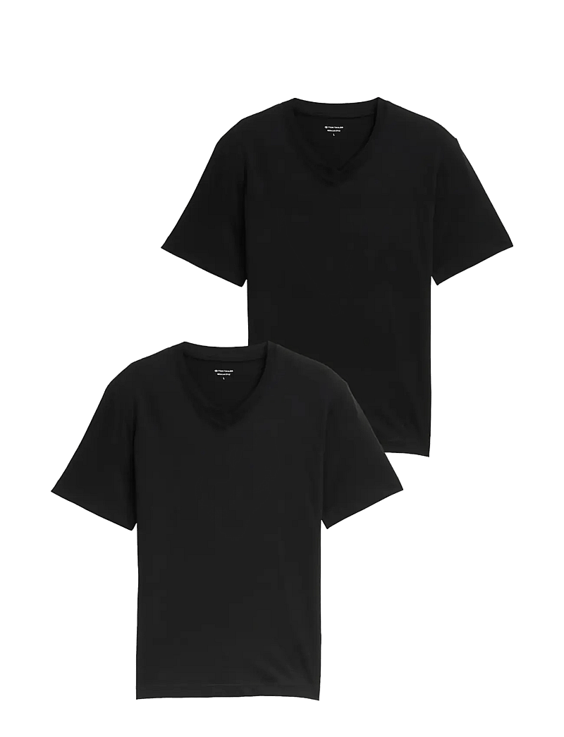Tom Tailor - double pack v-neck tee - v-kaelusega t-särgid - black - 1