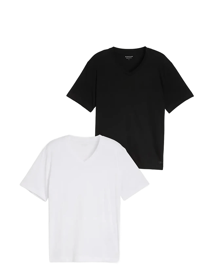 Tom Tailor - double pack v-neck tee - v-kaelusega t-särgid - white 2 - 0
