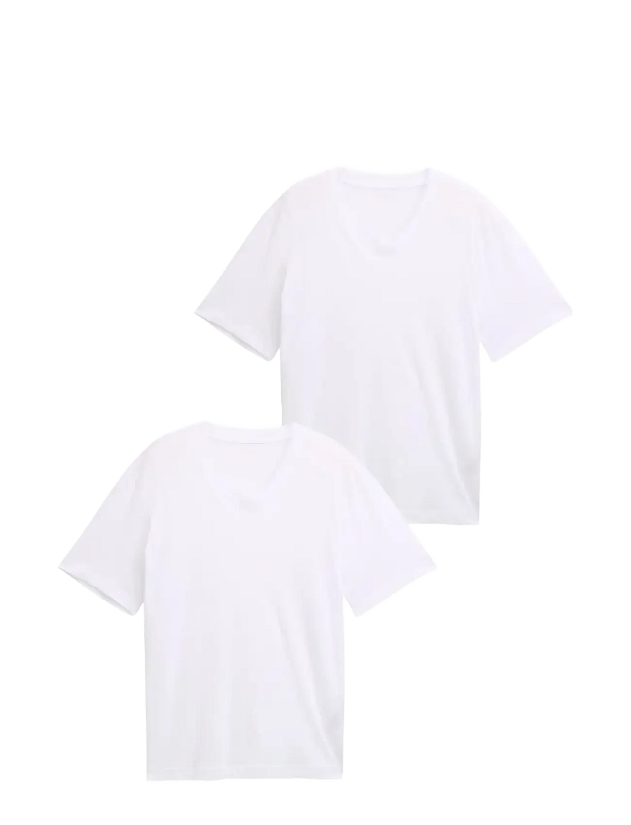 Tom Tailor - double pack v-neck tee - v-kaelusega t-särgid - white - 1