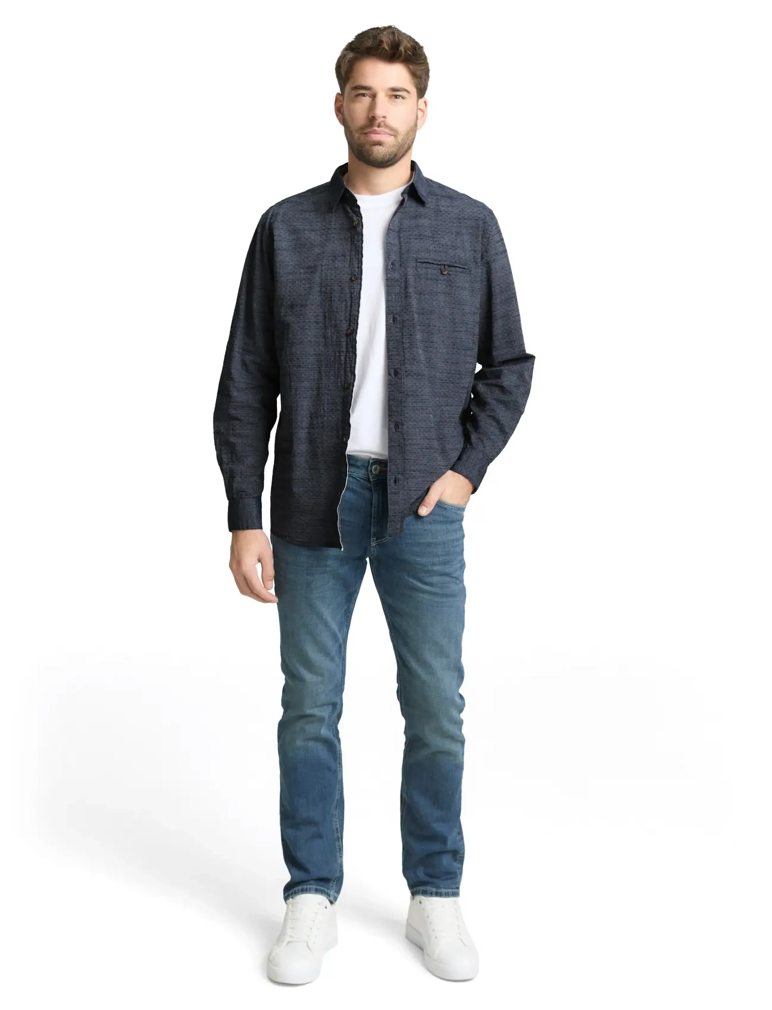 Tom Tailor Structured Shirt, Mænd, Struktureret Skjorte, Navy, Str: XXL