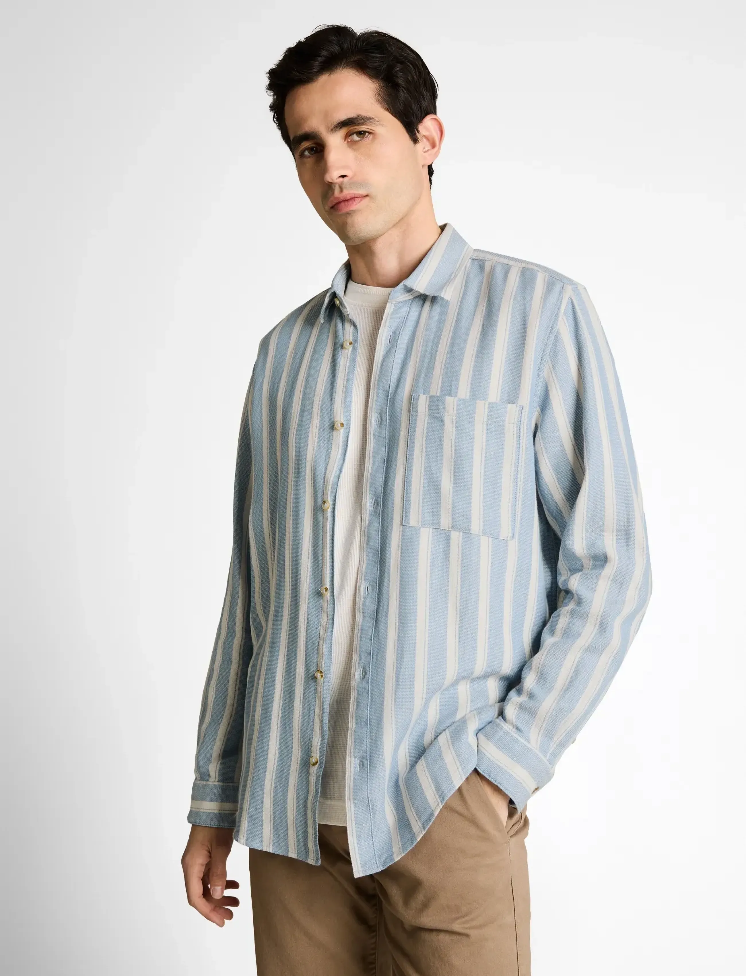 Tom Tailor - structured striped shirt - chemises à rayures - mountain blue big stripe - 4