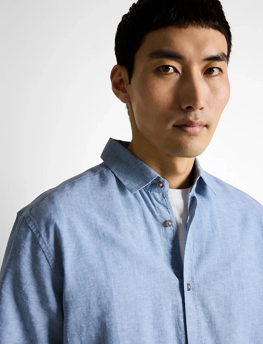 Tom Tailor - cotton linen shirt - leinenhemden - bleeched blue chambray - 3