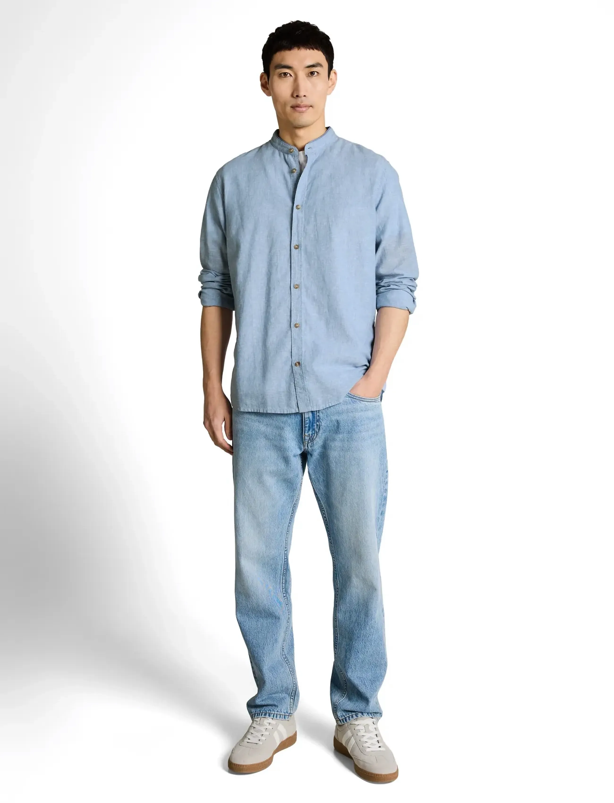 Tom Tailor cotton linen shirt - Hemden - BLEECHED BLUE CHAMBRAY / blue