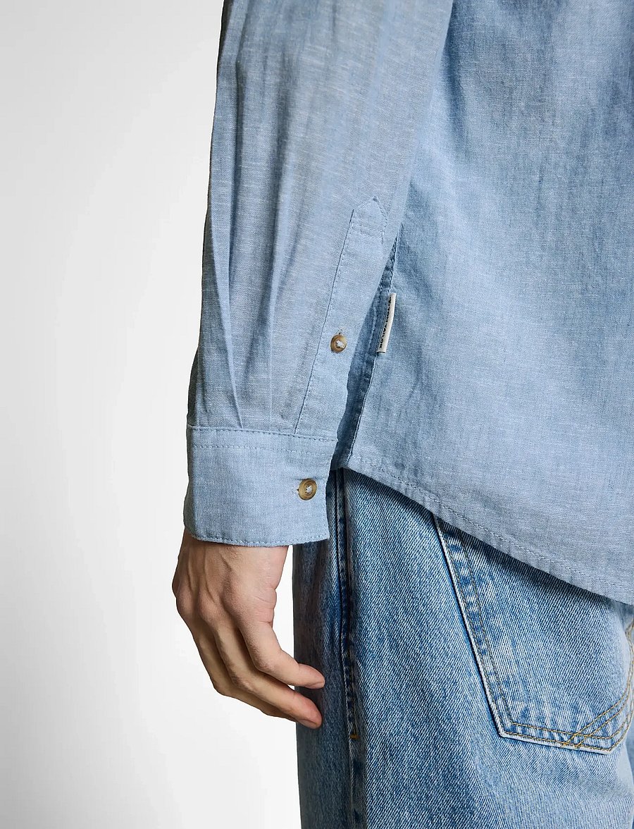 Tom Tailor - cotton linen shirt - linen shirts - bleeched blue chambray - 3