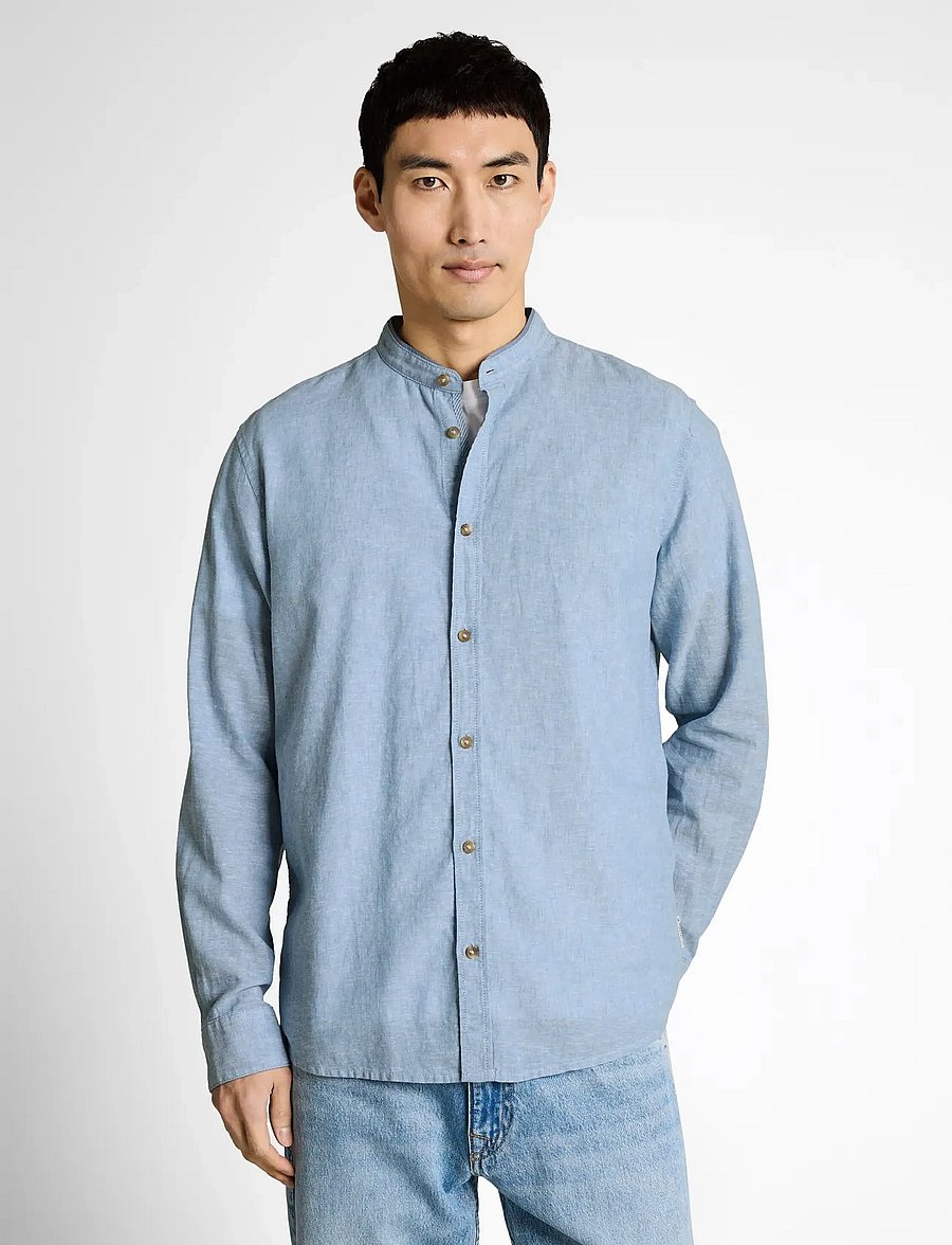 Tom Tailor - cotton linen shirt - linen shirts - bleeched blue chambray - 4