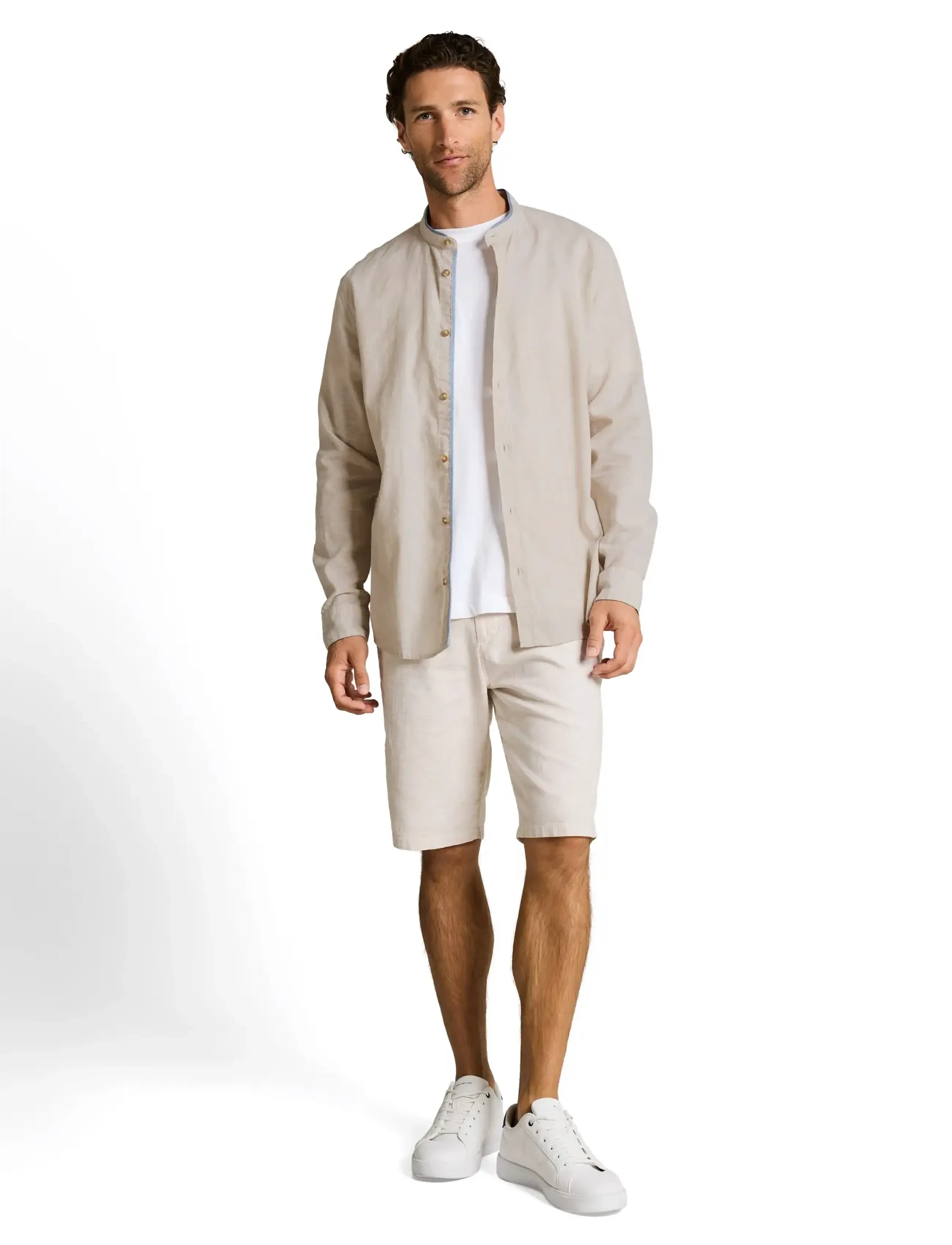 Tom Tailor cotton linen shirt - Casual skjorter - CASHEW BEIGE CHAMBRAY / beige