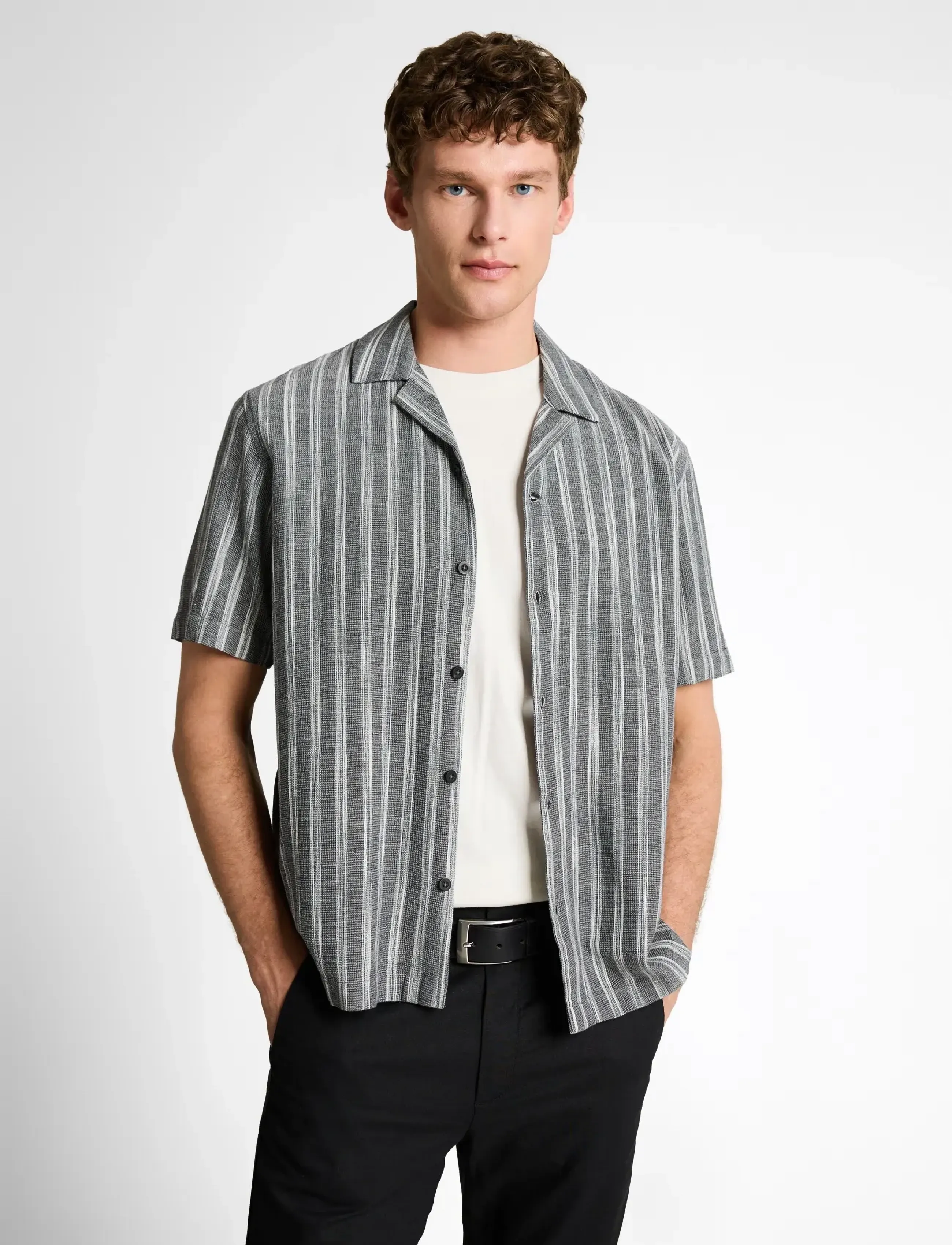 Tom Tailor - relaxed structured striped shirt - linskjorter - black greyish stripe - 3