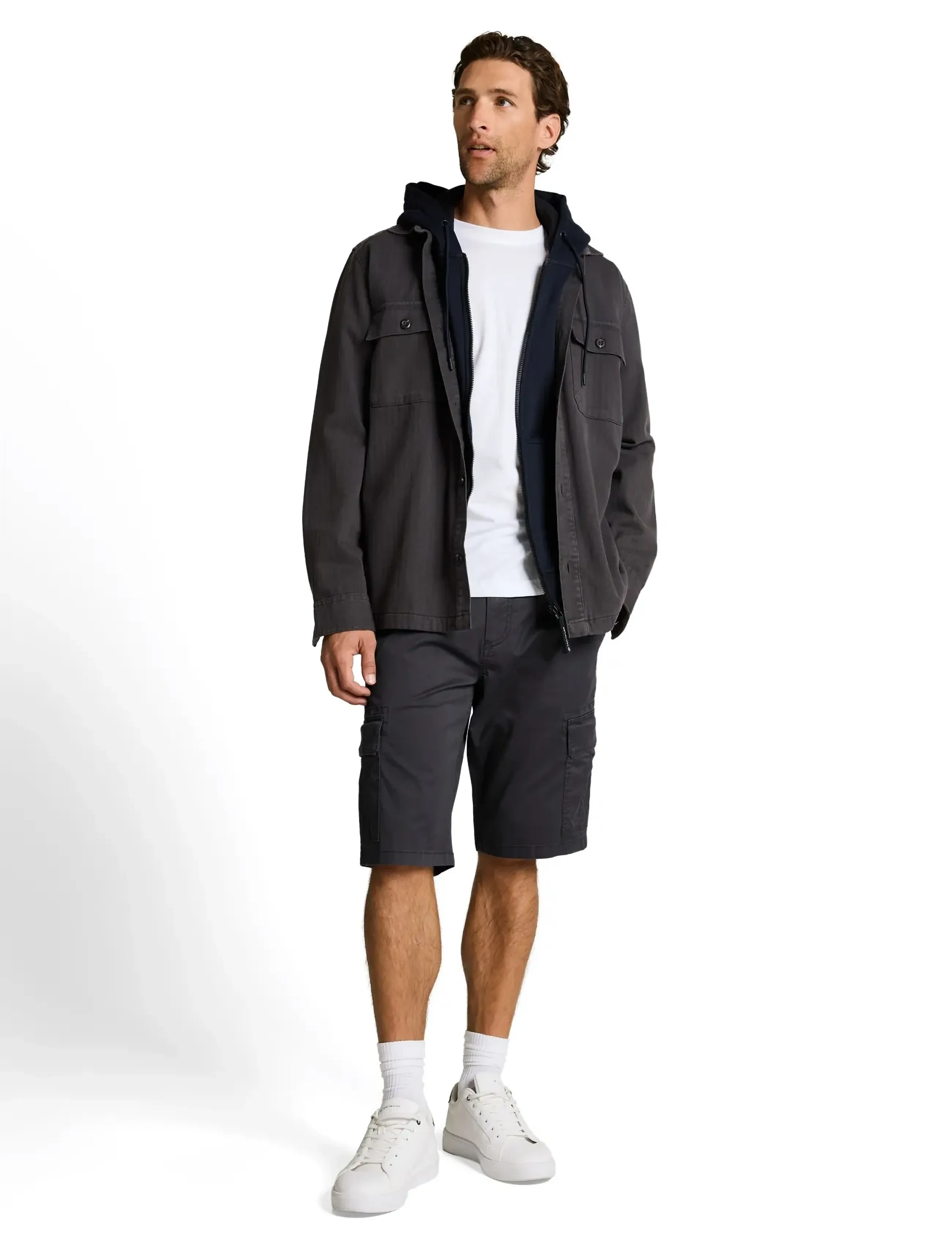 Tom Tailor Regular Printed Cargo Short, 32, Grey, Shorts > Cargo Shorts, Herre