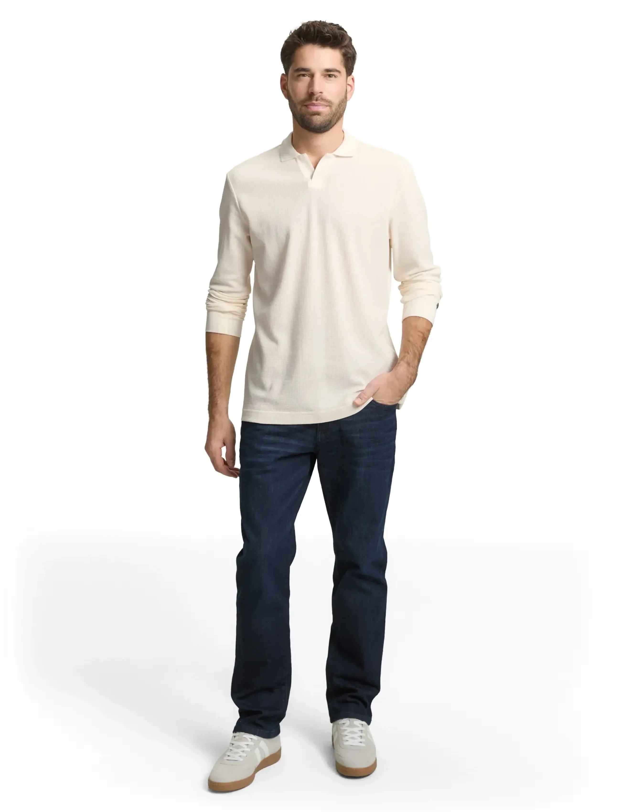 Tom Tailor structured resort collar polo - Stickat - GARDENIA WHITE / cream