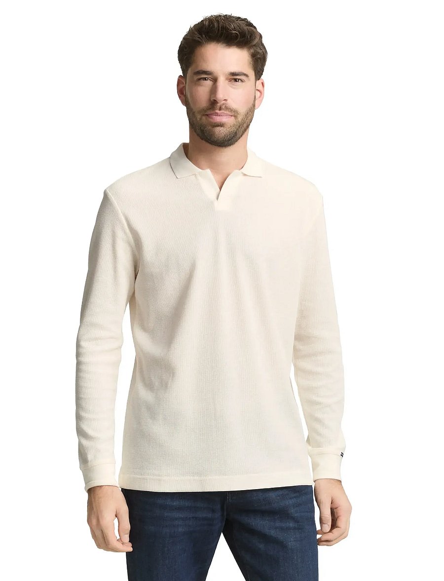 Tom Tailor - structured resort collar polo - pikkade varrukatega kootud polod - gardenia white - 3