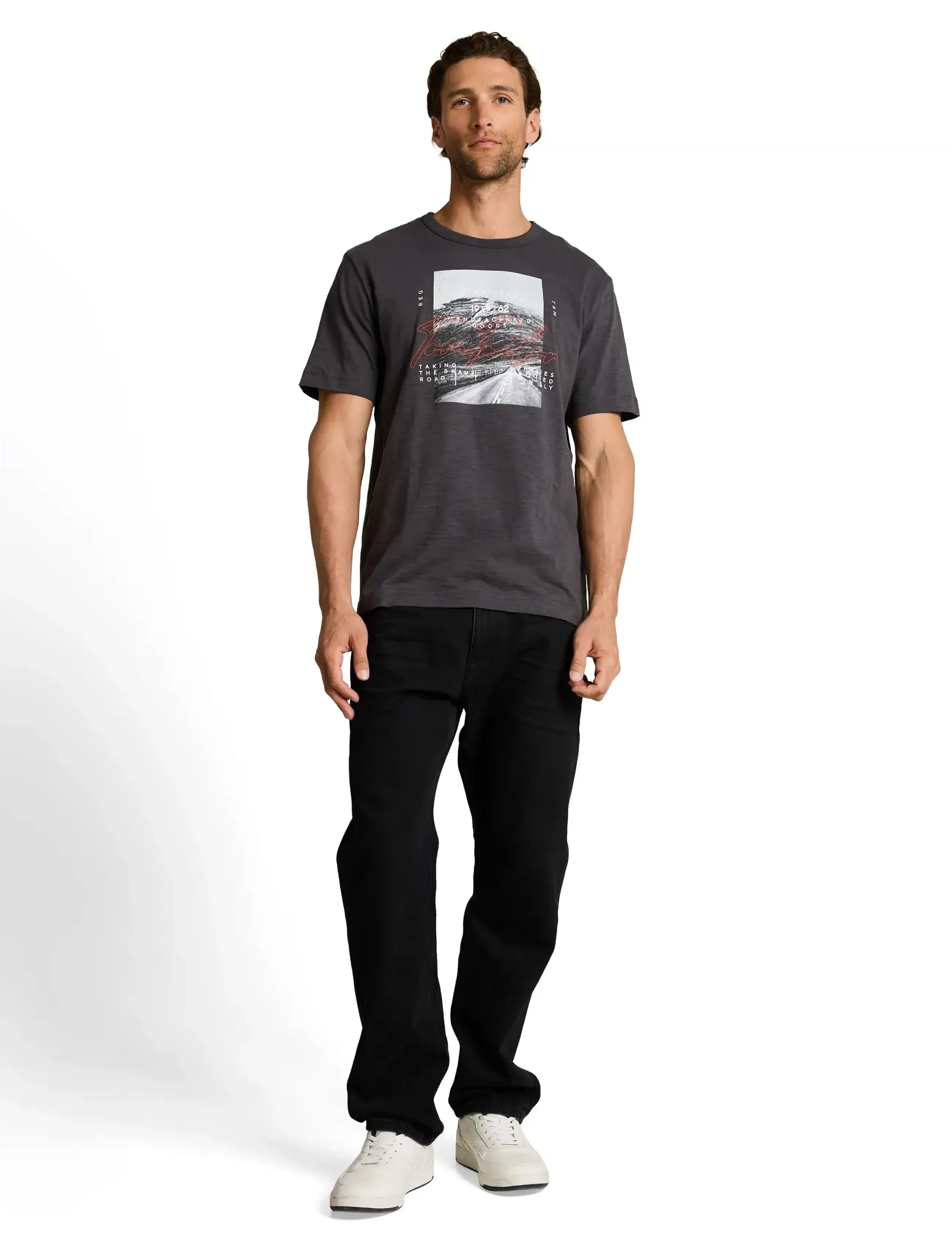 Tom Tailor Photoprint T-Shirt, S, T-shirts, Grau - Short-sleeved, Männerswear
