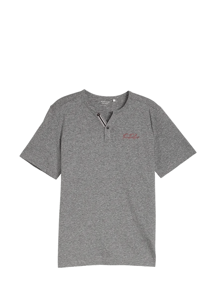Tom Tailor - fine striped serafino - kurzärmelige t-shirts - white tarmac grey fine stripe - 1