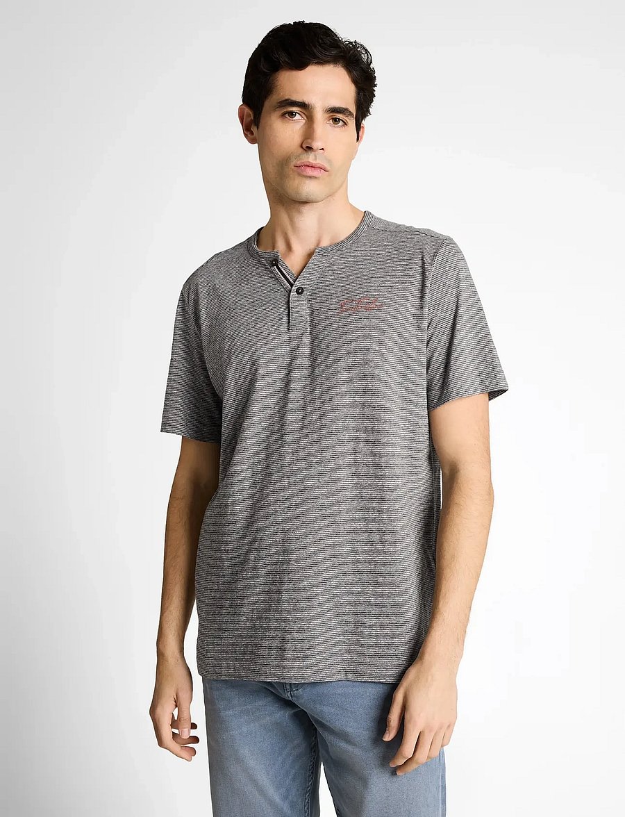 Tom Tailor - fine striped serafino - kurzärmelige t-shirts - white tarmac grey fine stripe - 3
