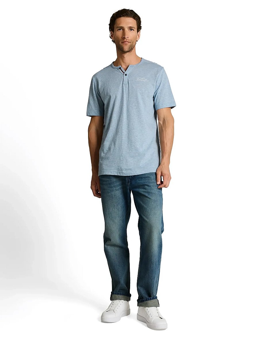 Tom Tailor - fine striped serafino - kortärmade t-shirts - spring blue fine stripe - 0