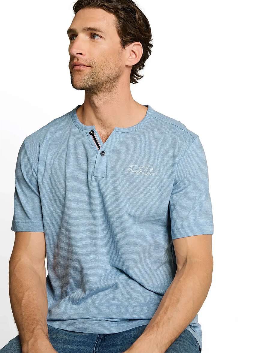 Tom Tailor - fine striped serafino - kortärmade t-shirts - spring blue fine stripe - 4