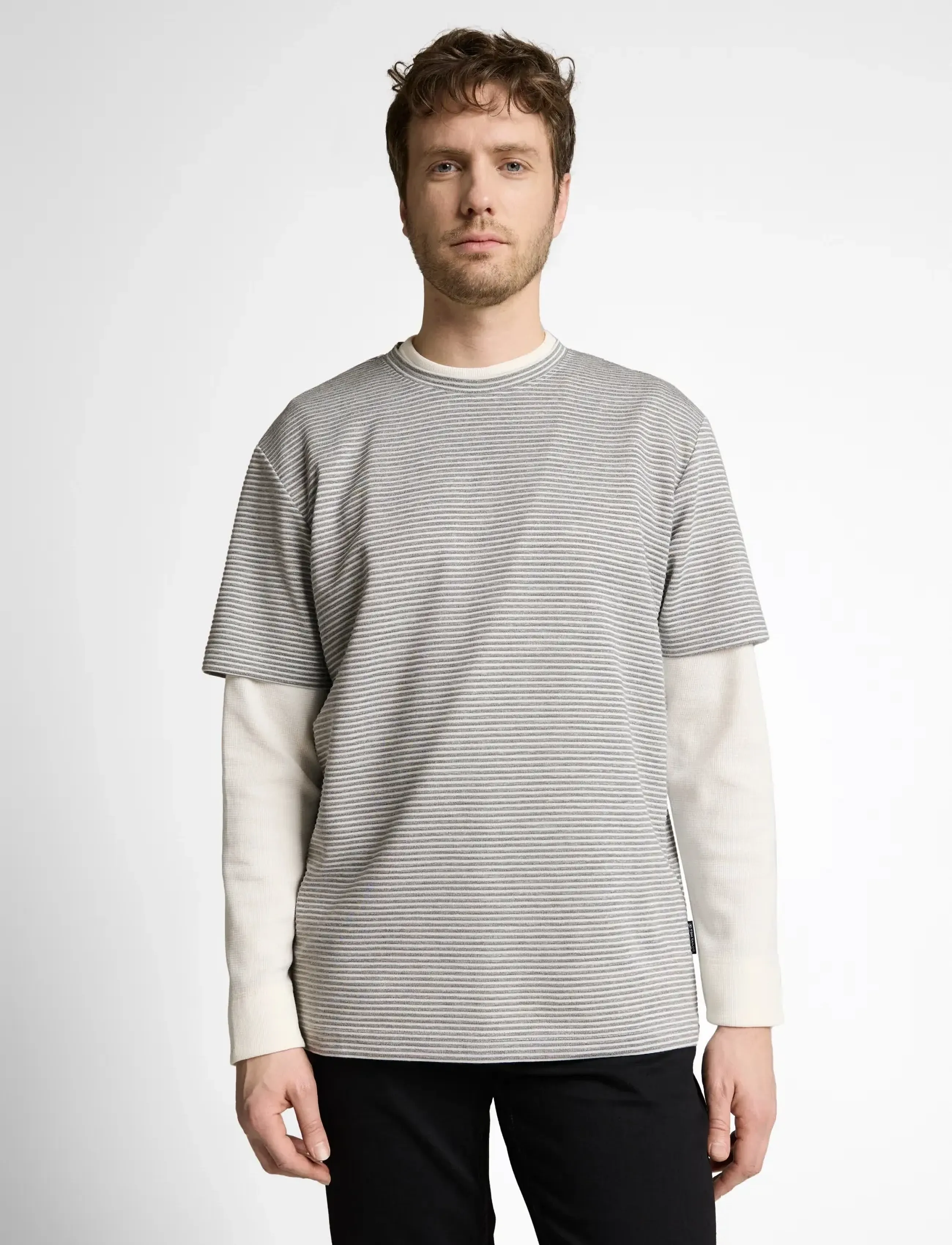 Tom Tailor - striped t-shirt - kortærmede t-shirts - white grey grindle stripe - 4