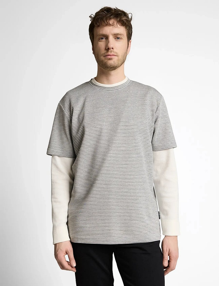 Tom Tailor - striped t-shirt - kurzärmelige t-shirts - white grey grindle stripe - 4