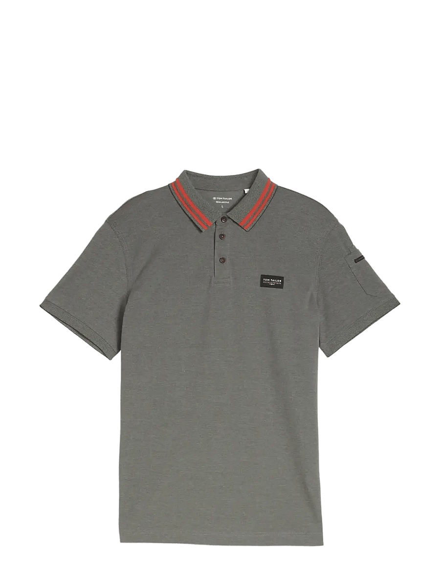 Tom Tailor - detailed polo - kurzärmelig - olive green grey two tone - 1