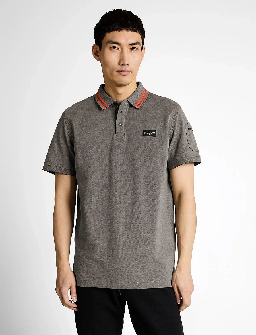 Tom Tailor - detailed polo - kurzärmelig - olive green grey two tone - 3