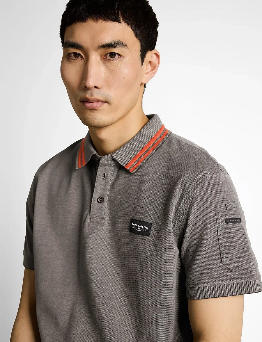Tom Tailor - detailed polo - kurzärmelig - olive green grey two tone - 4