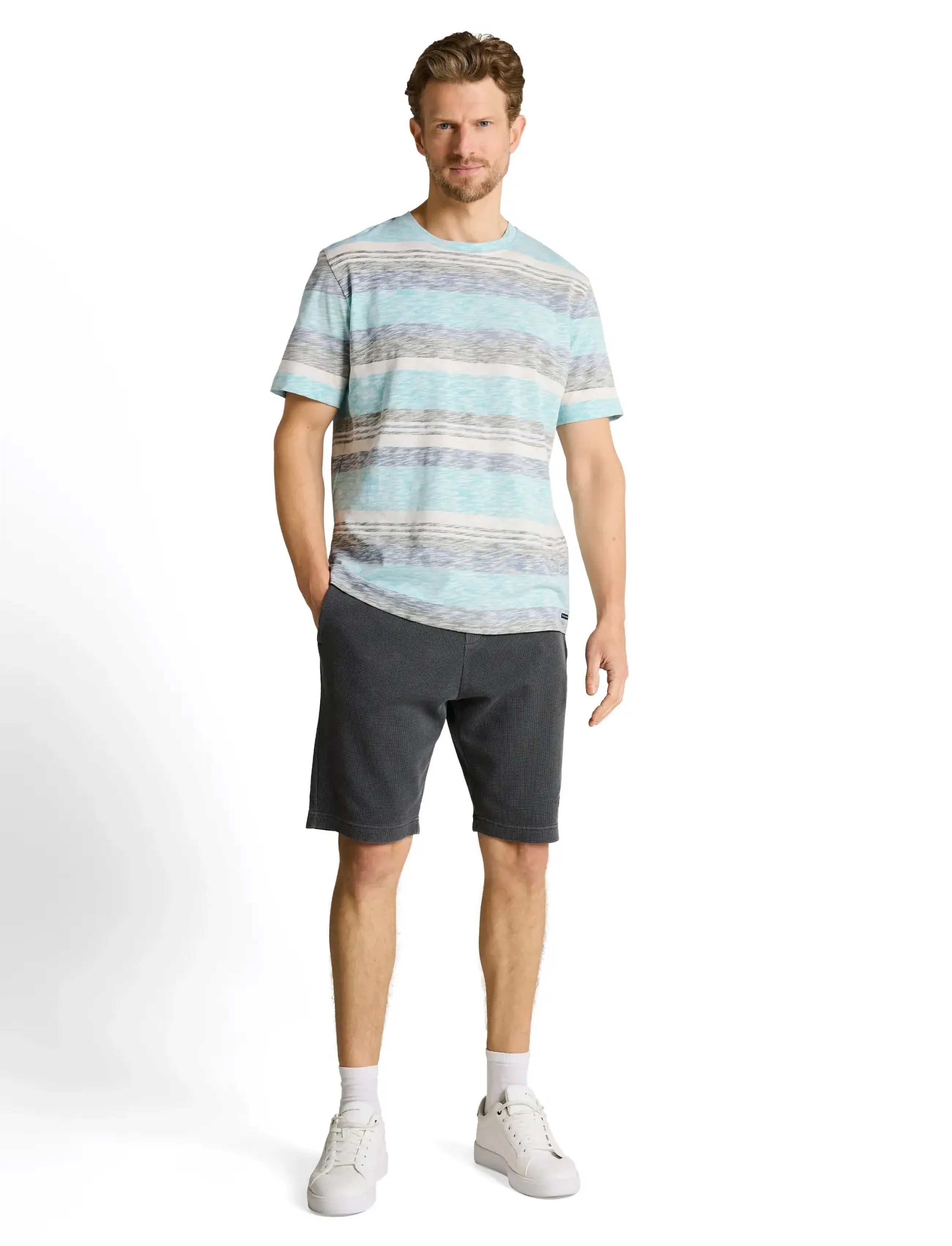 Tom Tailor inside printed stripe t-shirt - T-shirts - RIVER TEAL MULTI COLOR STRIPE / multi