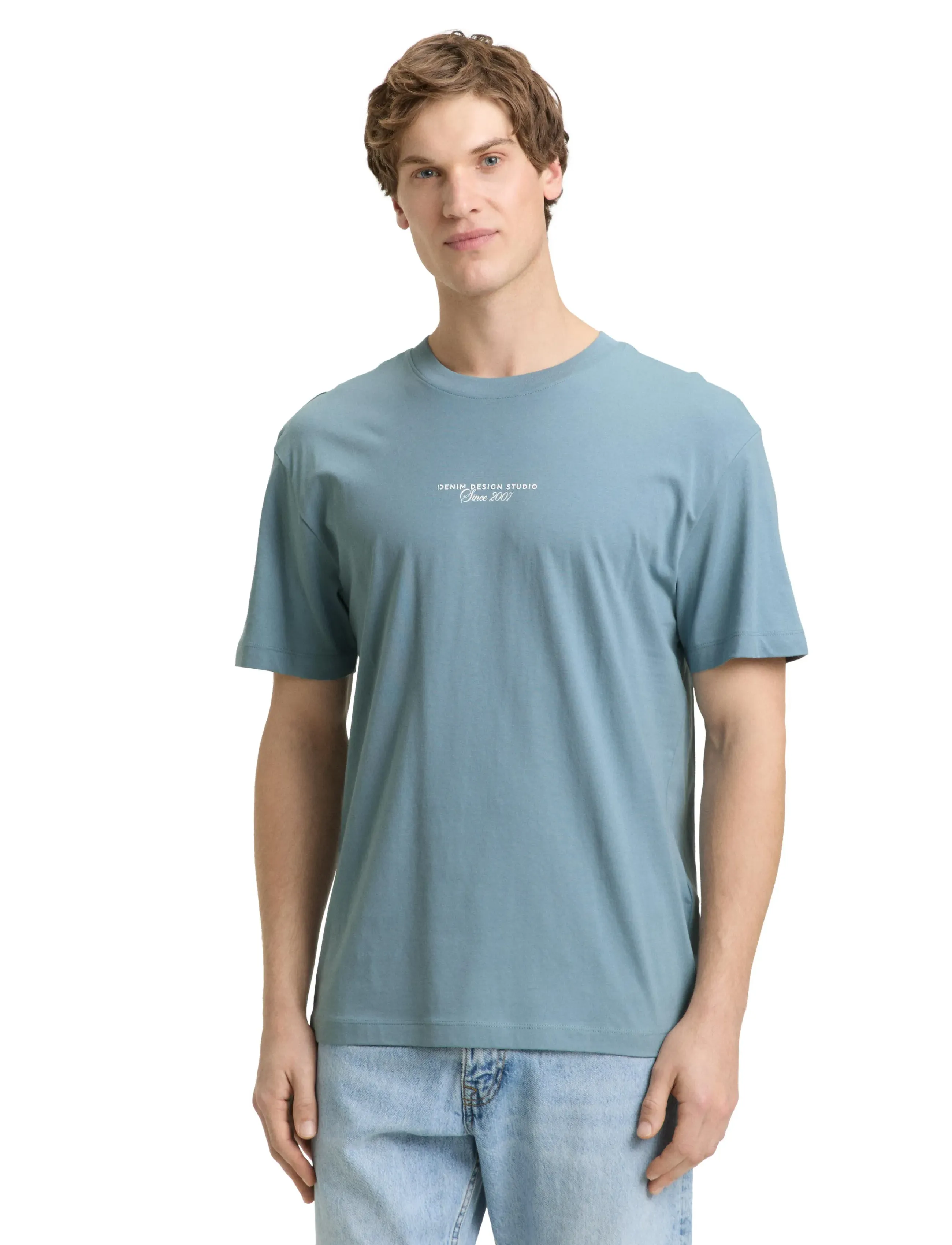 Tom Tailor Relaxed Printed T-Shirt, Mænd, Afslappet Printet T-Shirt, Blå, Str: XL