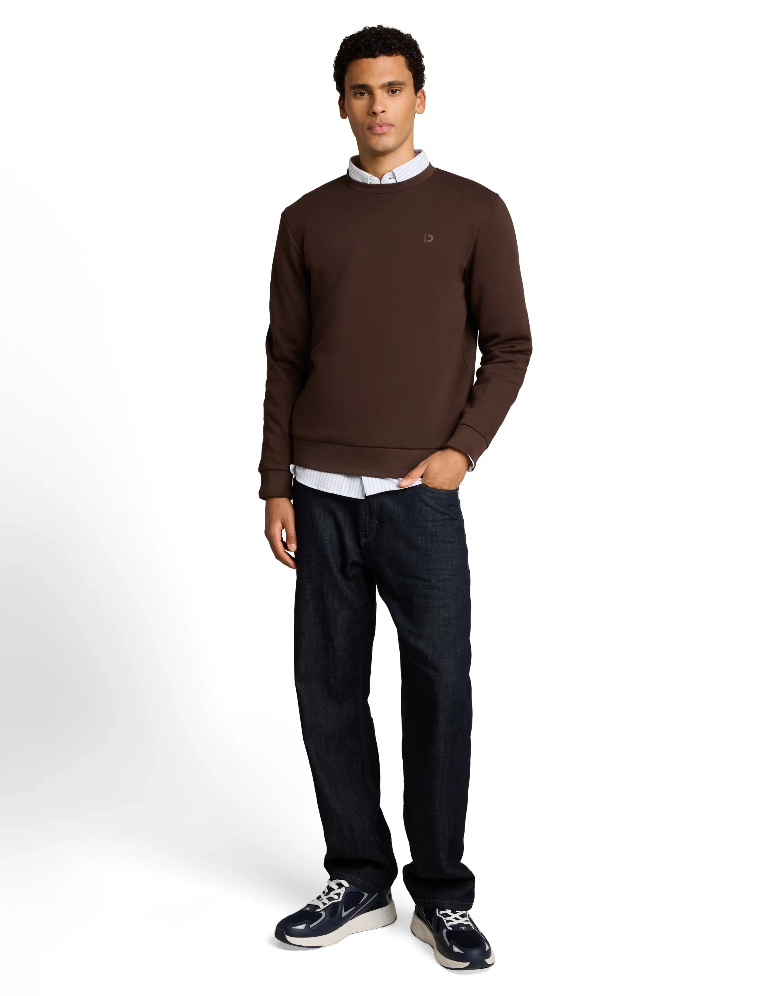 Tom Tailor solid crew neck sweatshirt - TOM TAILOR - COOL DARK BROWN / brown