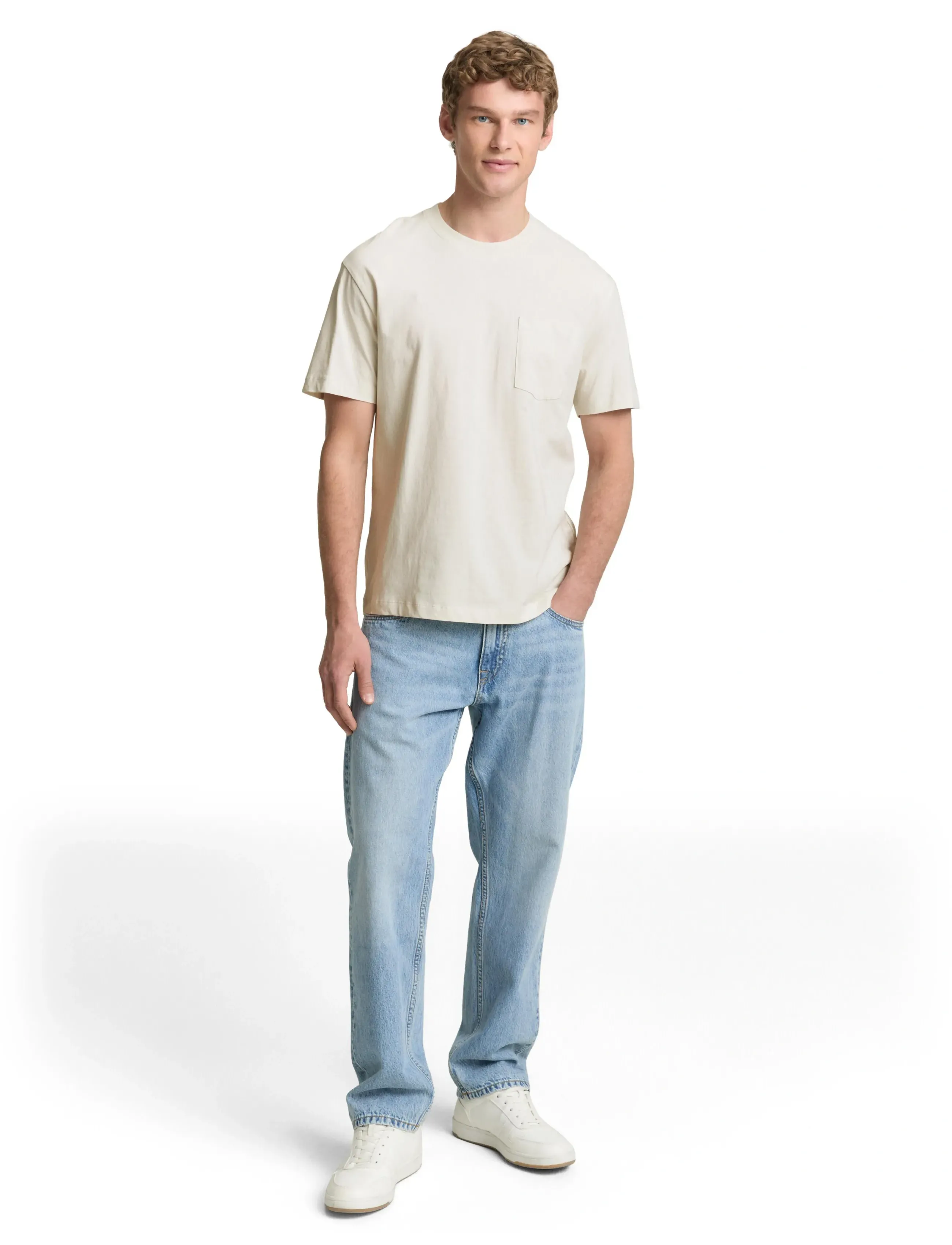 Tom Tailor - relaxed t-shirt with pocket - kortärmade t-shirts - greyish white - 3