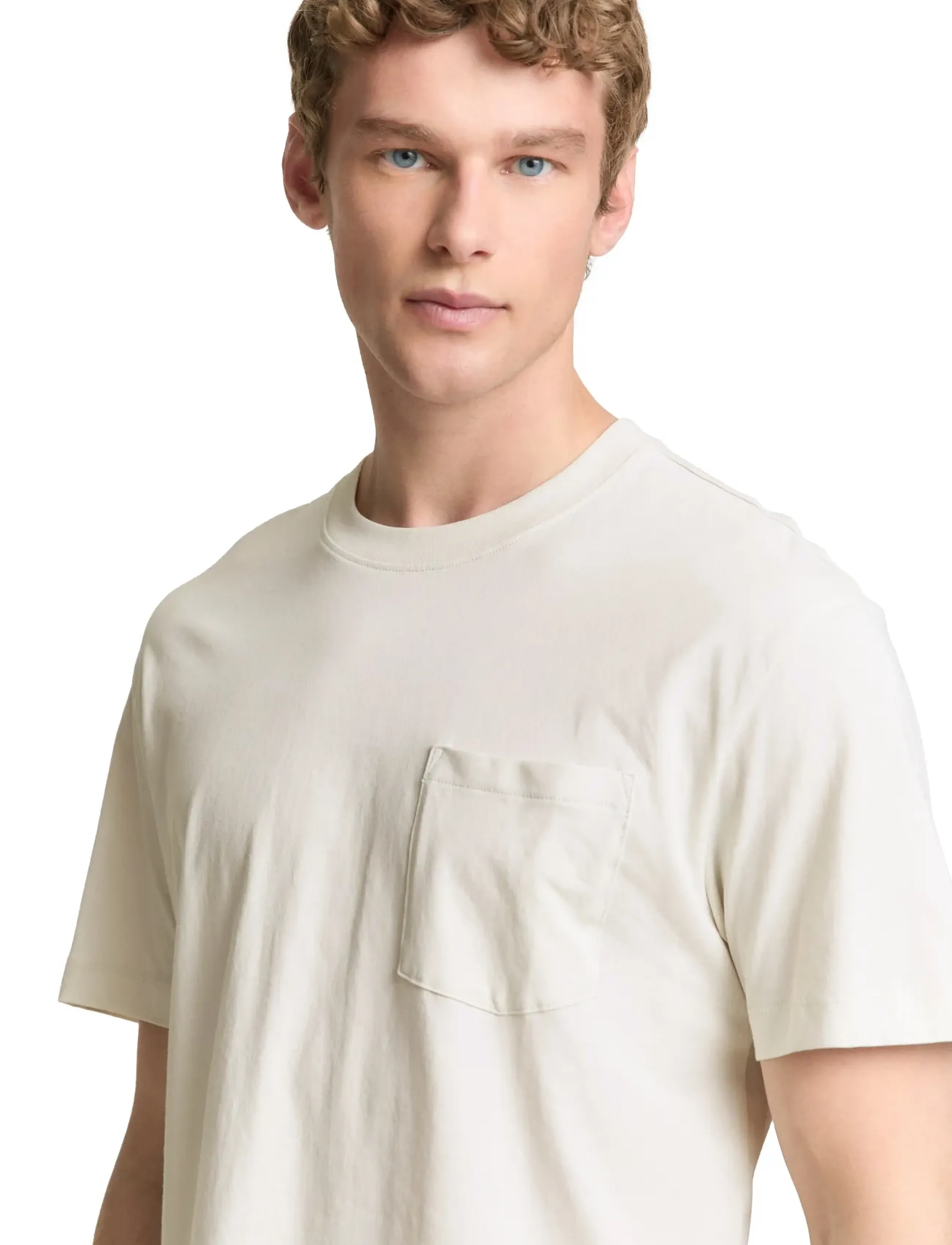 Tom Tailor - relaxed t-shirt with pocket - kortärmade t-shirts - greyish white - 4