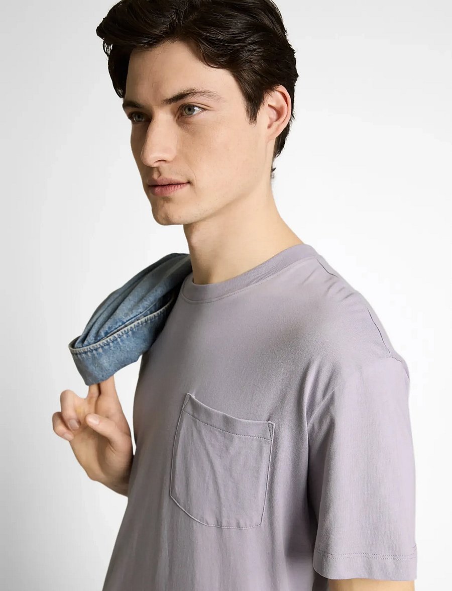 Tom Tailor - relaxed t-shirt with pocket - kurzärmelige t-shirts - soft lilac grey - 4