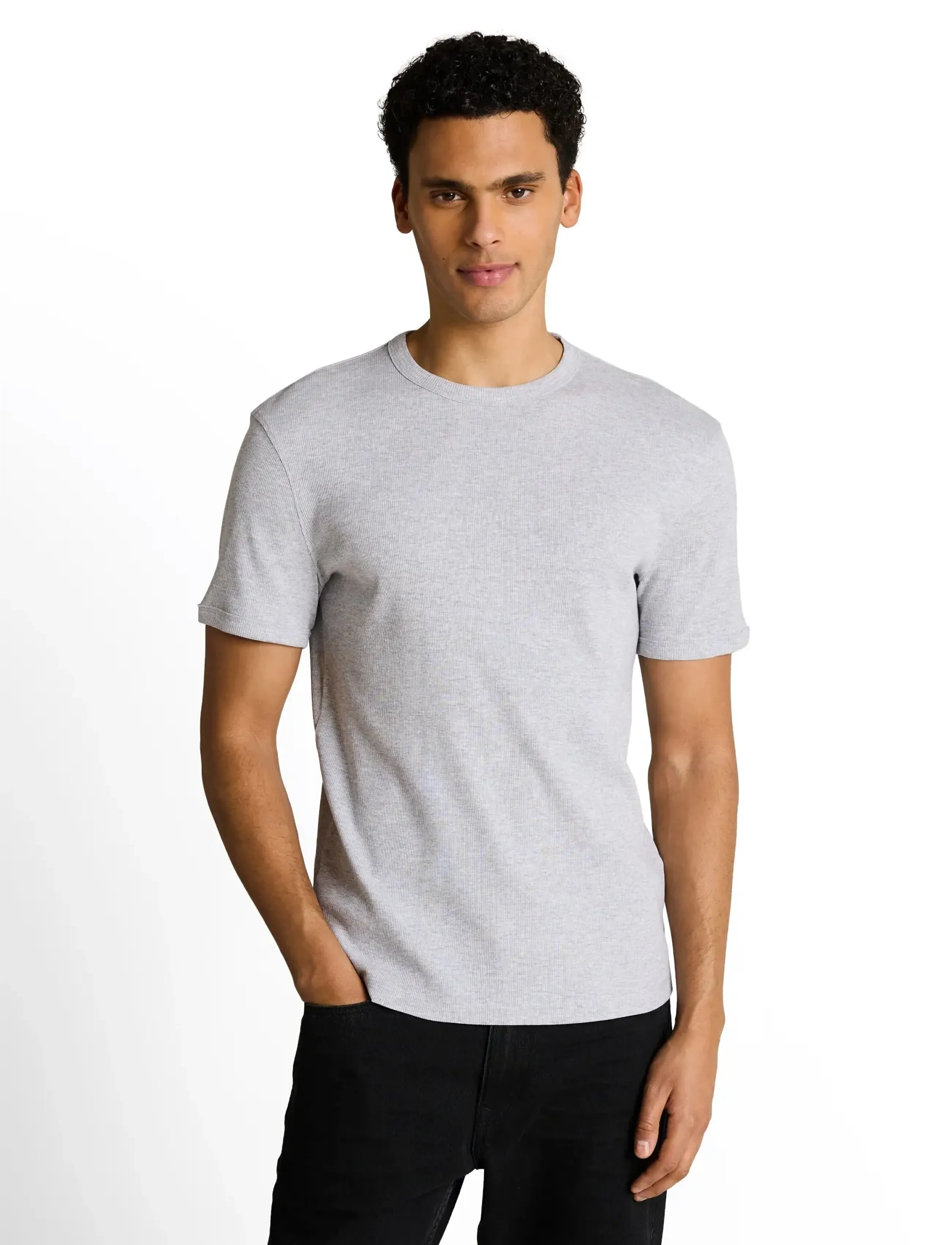Tom Tailor - slim fit rib t-shirt - kurzärmelig - light stone grey melange - 3