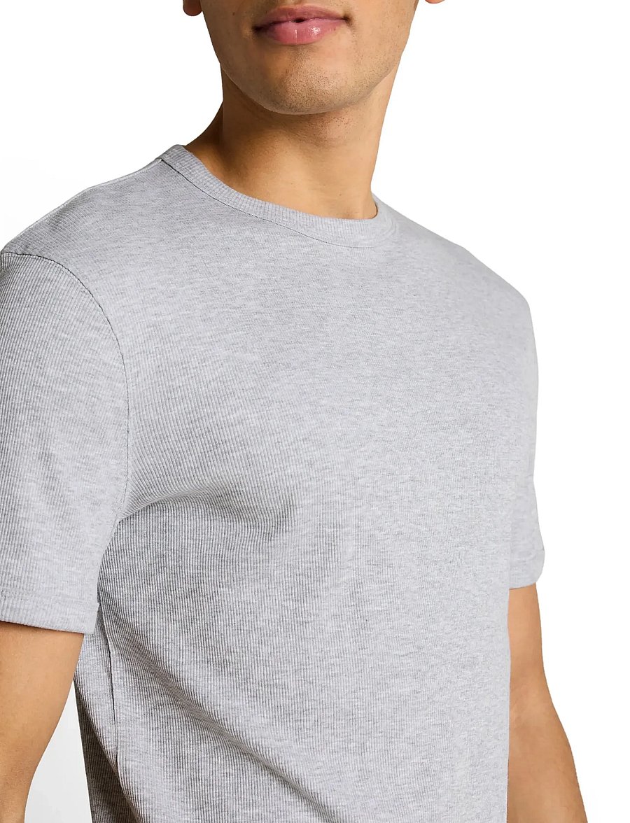 Tom Tailor - slim fit rib t-shirt - kurzärmelig - light stone grey melange - 4