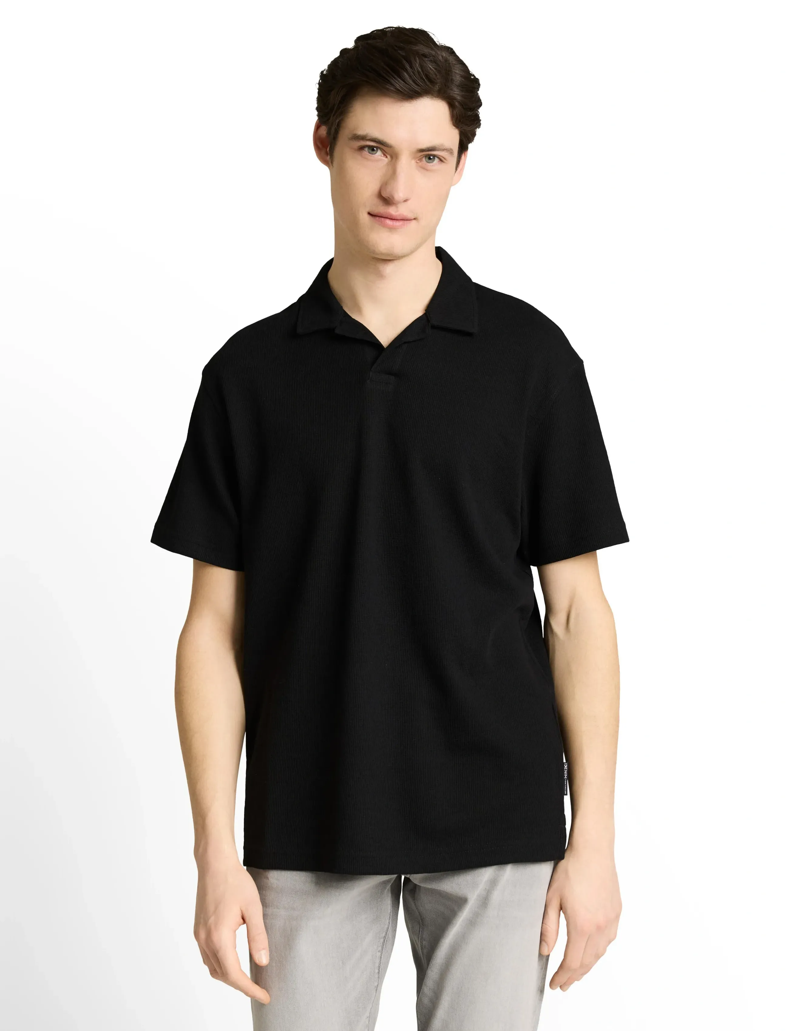 Tom Tailor Relaxed Structured Polo, M, Black, Poloer > Kortærmede, Herre