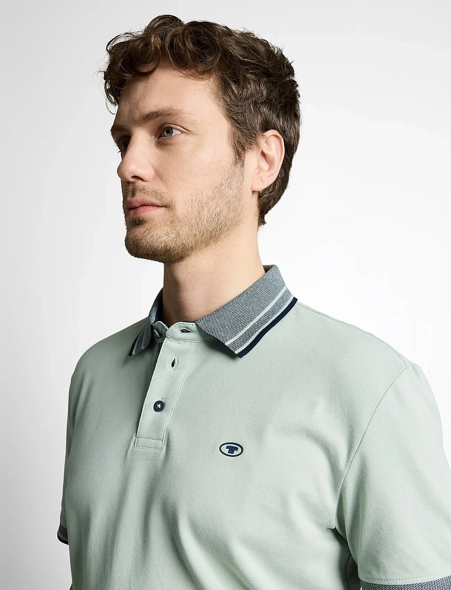 Tom Tailor - printed polo - short-sleeved polos - soft greyish green - 4