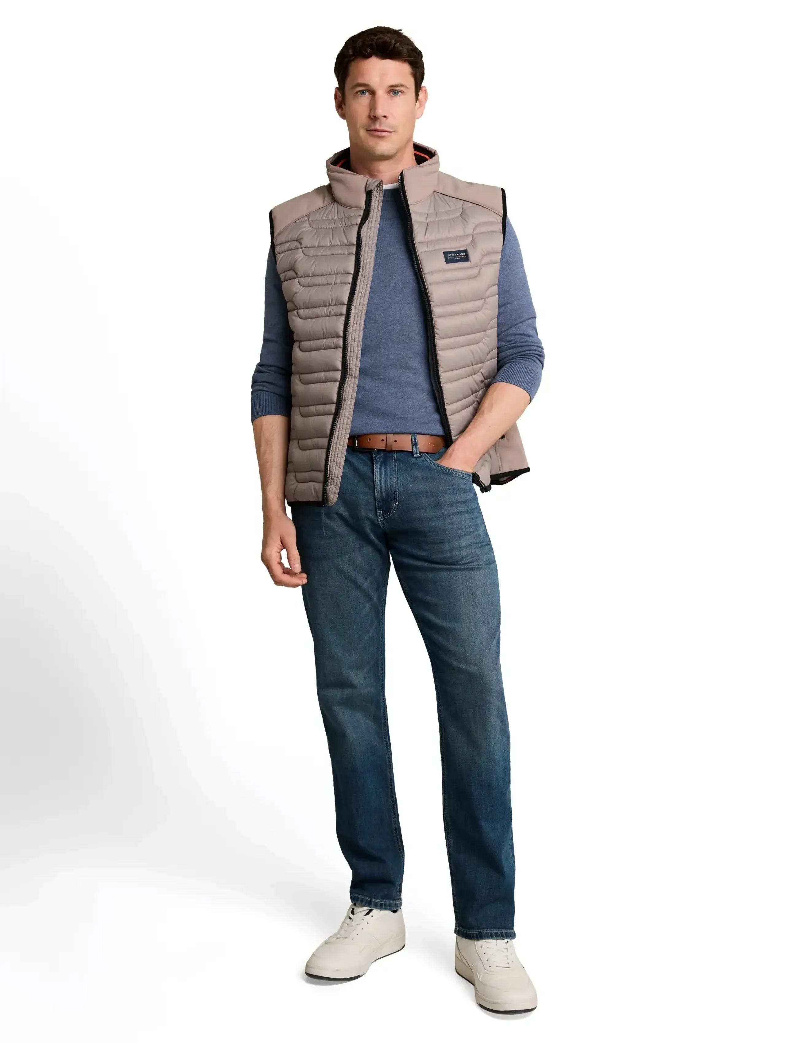Tom Tailor Hybrid Vest, L, Beige, Overtøj > Veste, Herre