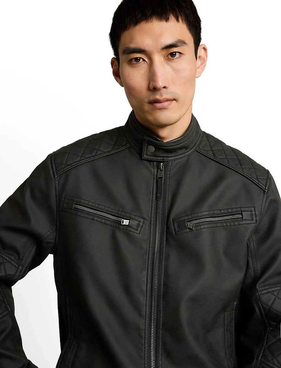 Tom Tailor - faux velour touch leather jacket - frühlingsjacken - black - 4