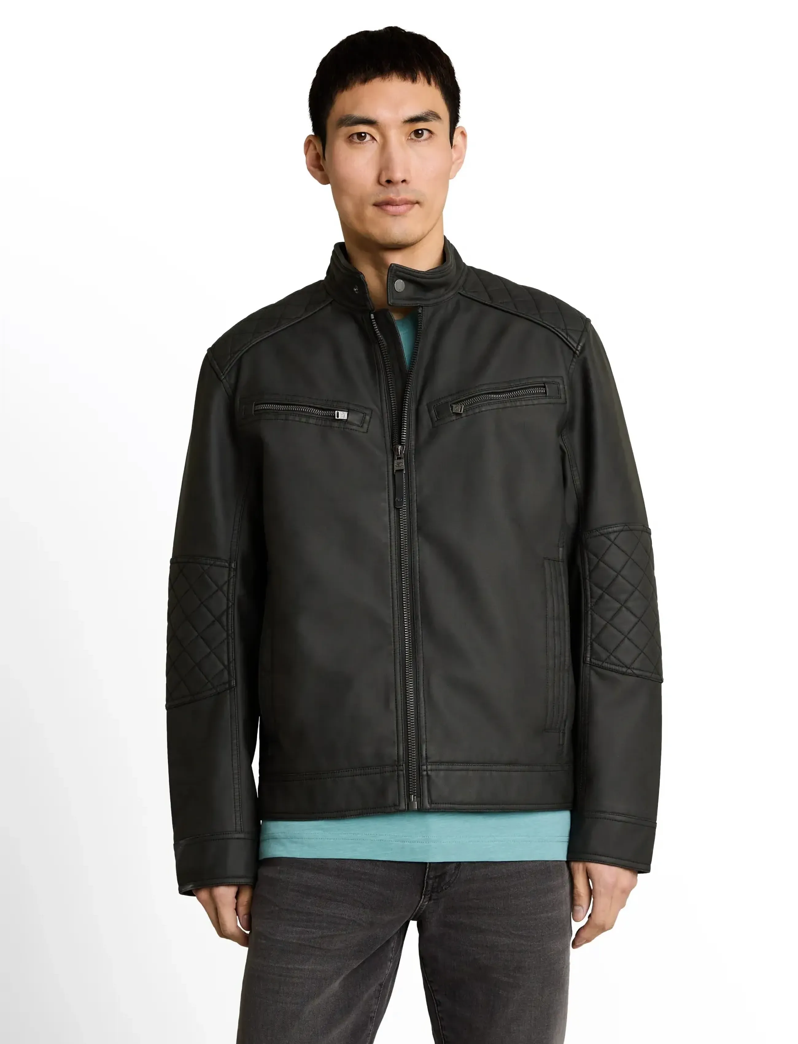 Tom Tailor - faux velour touch leather jacket - frühlingsjacken - black - 5