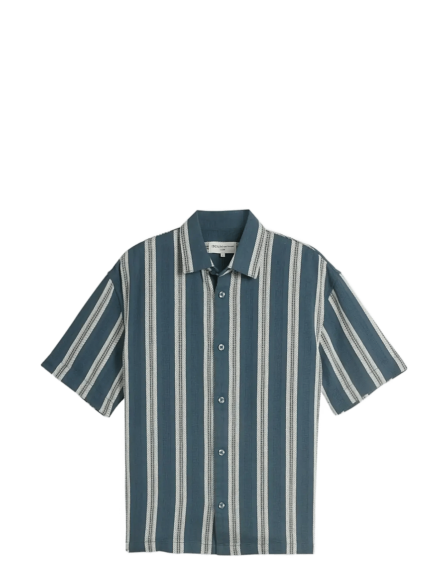 Tom Tailor - loose heavy structured striped shir - randiga skjortor - tide petrol big stripe - 1
